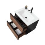 30" Walnut Wall Mount Bathroom Vanity with White Solid surface Countertop - Image 4