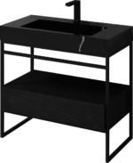 36" Black Oak Freestanding Bathroom Vanity with Black Marble Countertop – Image 3