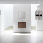 30" Walnut Wall Mount Bathroom Vanity with White Solid surface Countertop - Image 7