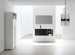48" Walnut Wall Mount Single Sink Bathroom Vanity with Matte White Solid surface Countertop