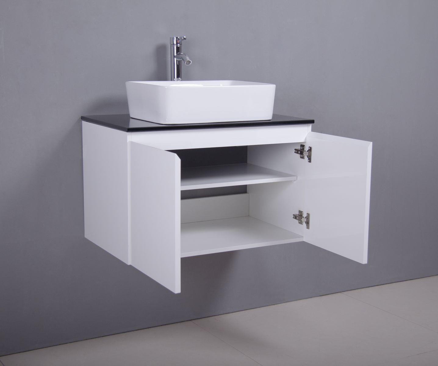 30" Lily White Wall Mount Bathroom Vanity with Black Tempered Glass Countertop & Ceramic Sink Cali – Image 6