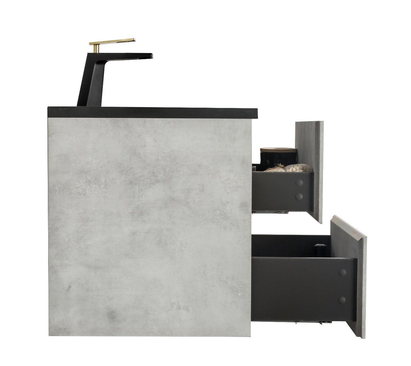 24" Grey Wall Mount Bathroom Vanity with Black Engineered Quartz Countertop – Image 7