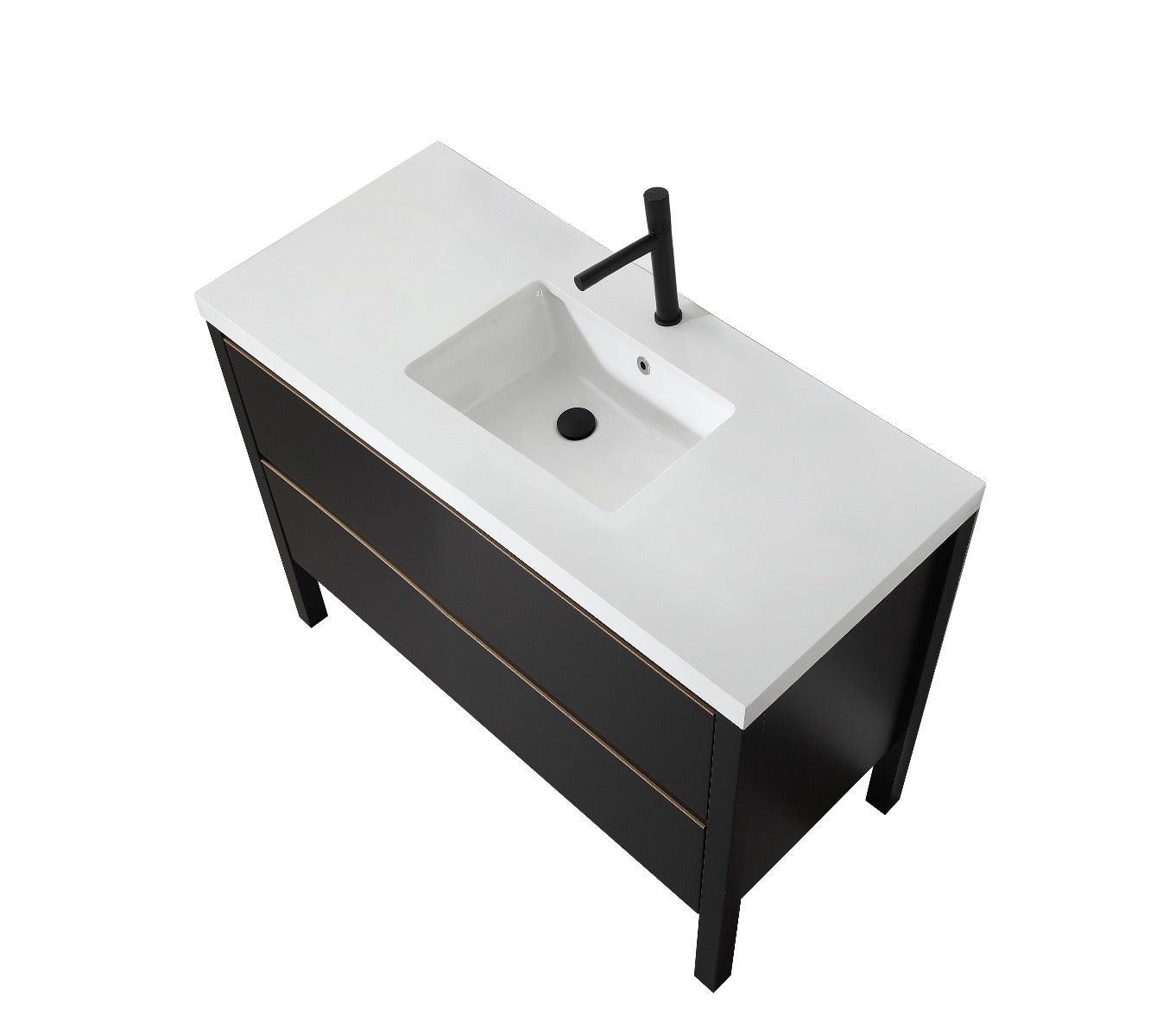 48" Black Freestanding Single Sink Bathroom Vanity with White Quartz Countertop – Image 3