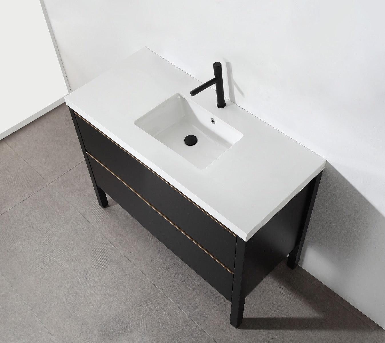 48" Black Freestanding Single Sink Bathroom Vanity with White Quartz Countertop – Image 6