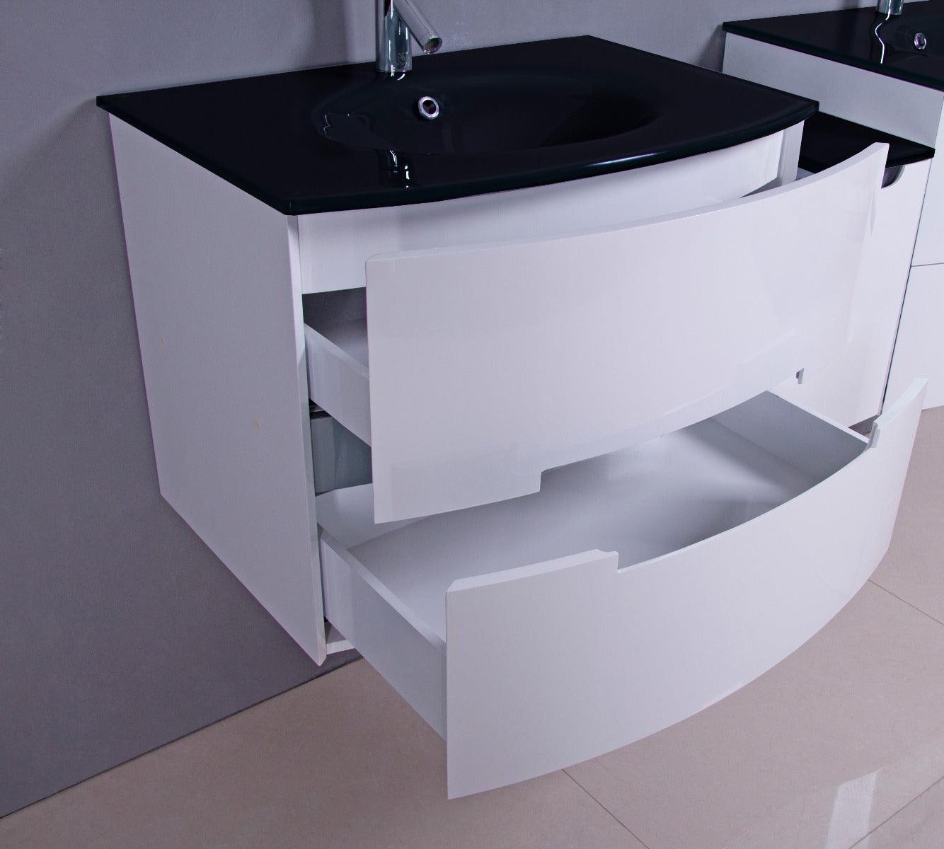 30" White Wall Mount Bathroom Vanity with Black Glass Countertop Tula - Image 5