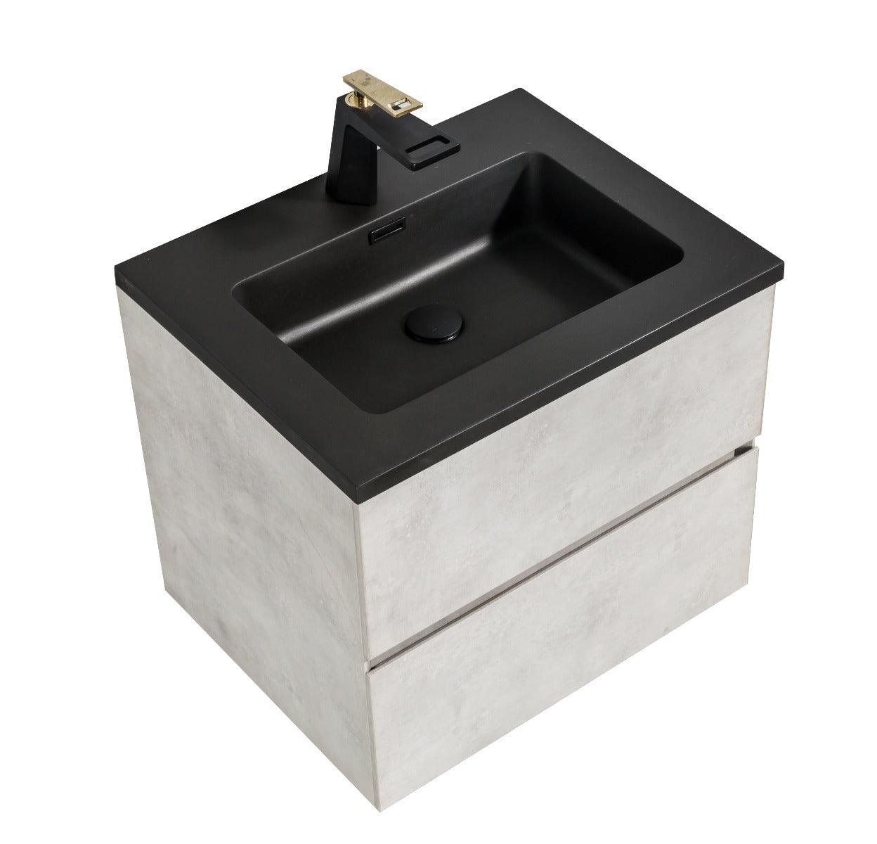 24" Grey Wall Mount Bathroom Vanity with Black Engineered Quartz Countertop – Image 4