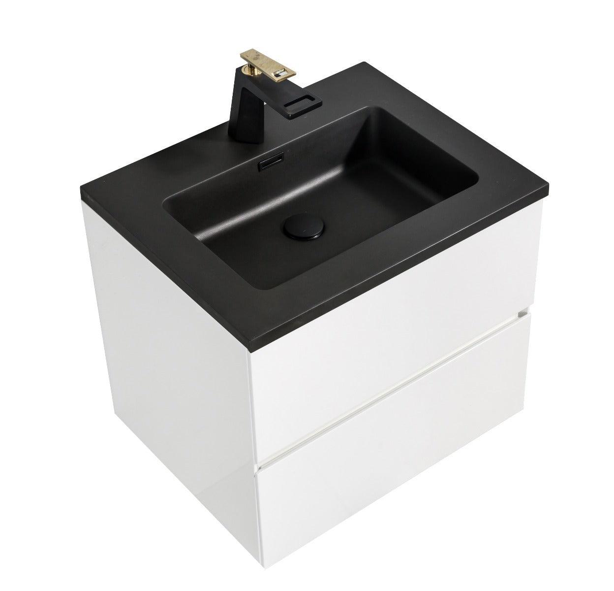 24" White Wall Mount Bathroom Vanity with Black Engineered Quartz Countertop - Image 4