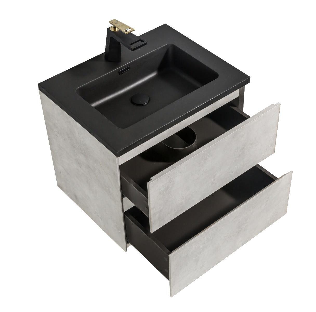 24" Grey Wall Mount Bathroom Vanity with Black Engineered Quartz Countertop – Image 5