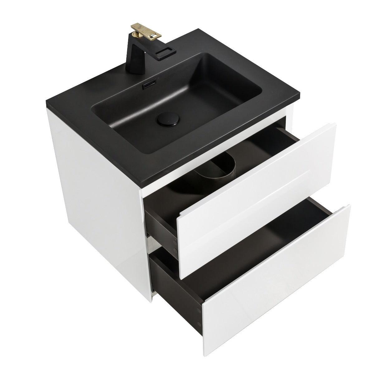 24" White Wall Mount Bathroom Vanity with Black Engineered Quartz Countertop - Image 5