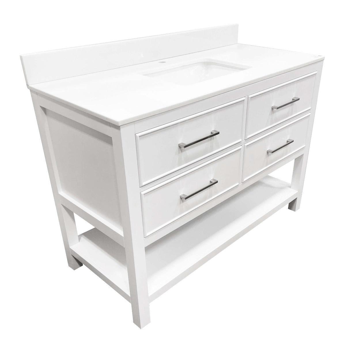 48" White Freestanding Single Sink Bathroom Vanity with White Glass Countertop Fiory – Image 4