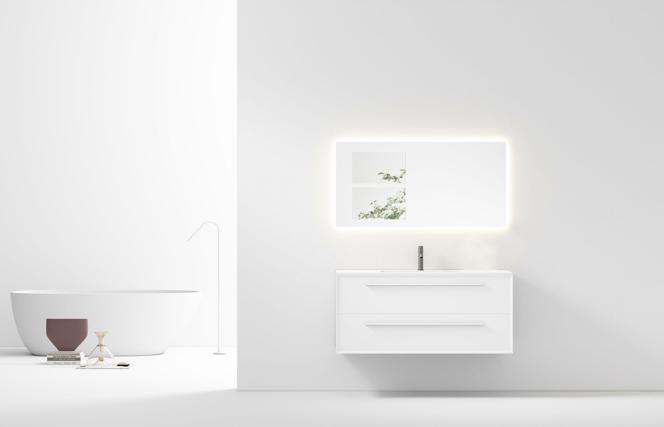 1_81962b8c-4d45-4de9-95e2-db997168513b 48" White Vanity w/Matte White Solid Surface countertop Snow White Collection - Combo - Image 1