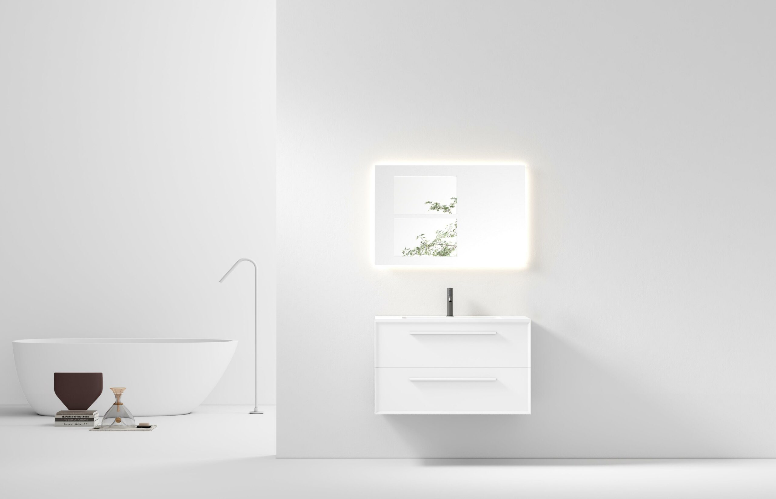 36" White Vanity w/Matte White Solid Surface countertop Snow White Collection - Combo - Image 1