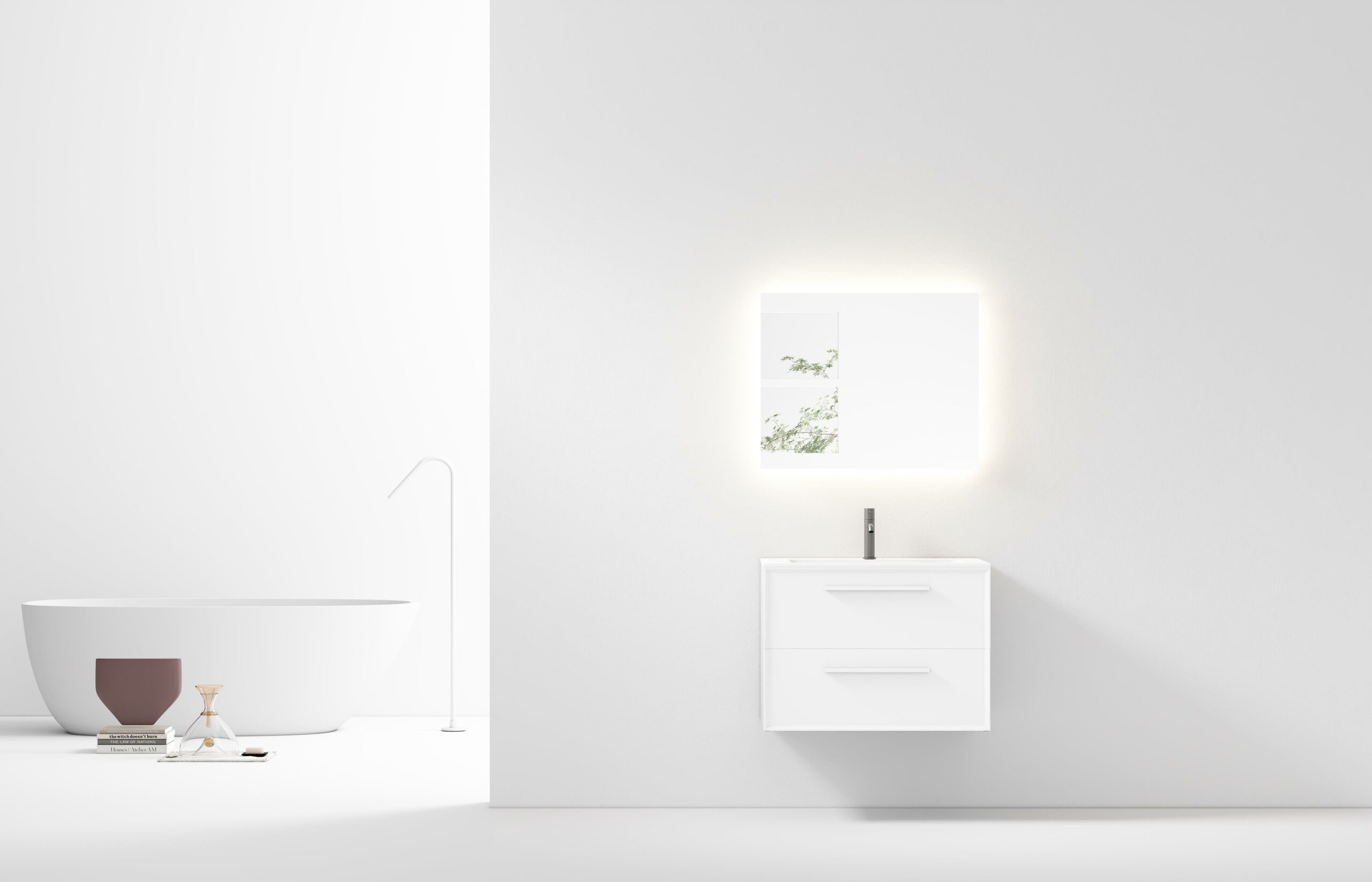 30" White Vanity w/Matte White Solid Surface countertop Snow White Collection - Combo - Image 1