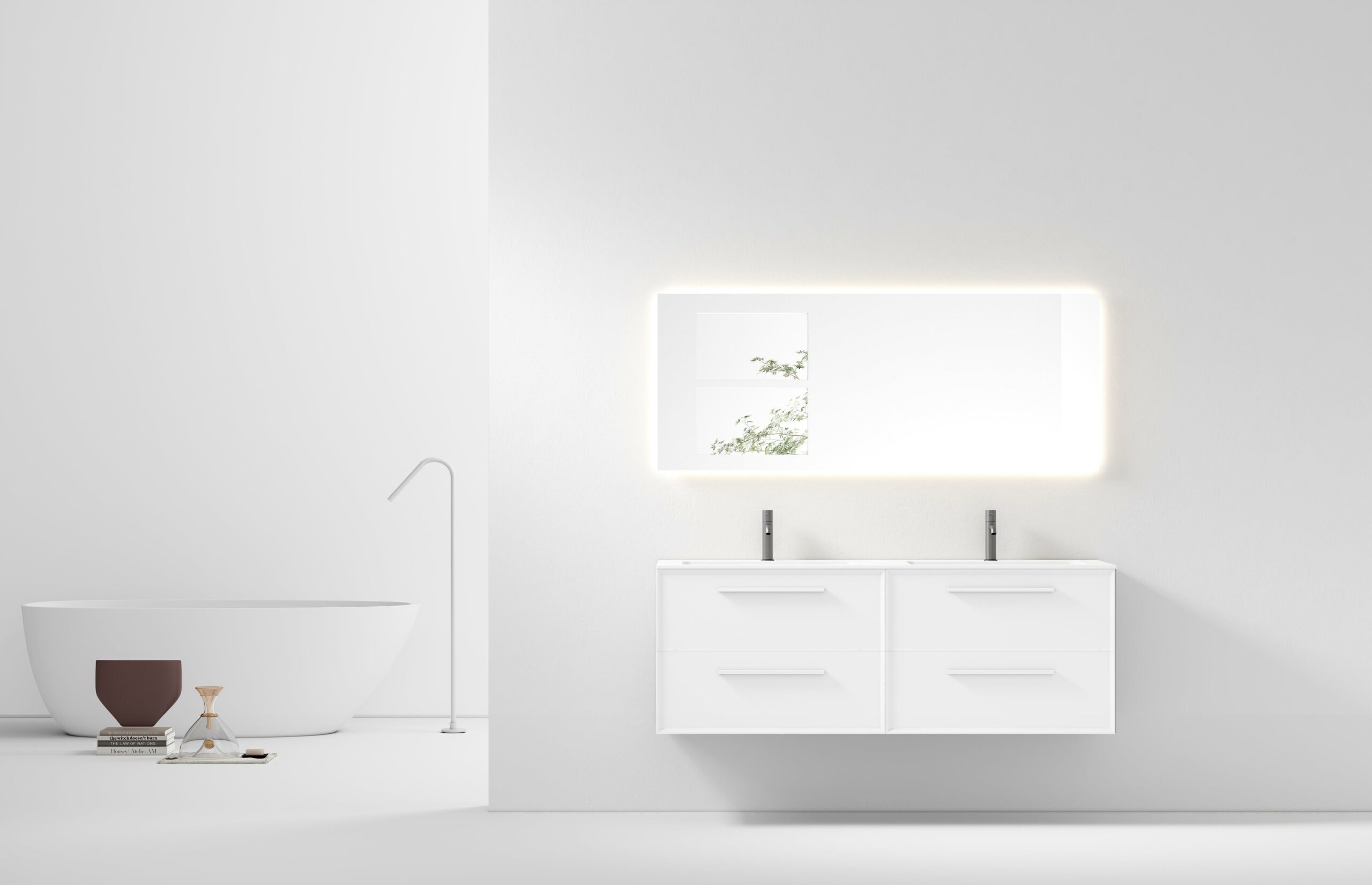60" White Vanity w/Matte White Solid Surface countertop Double sink Snow White Collection - Combo - Image 1