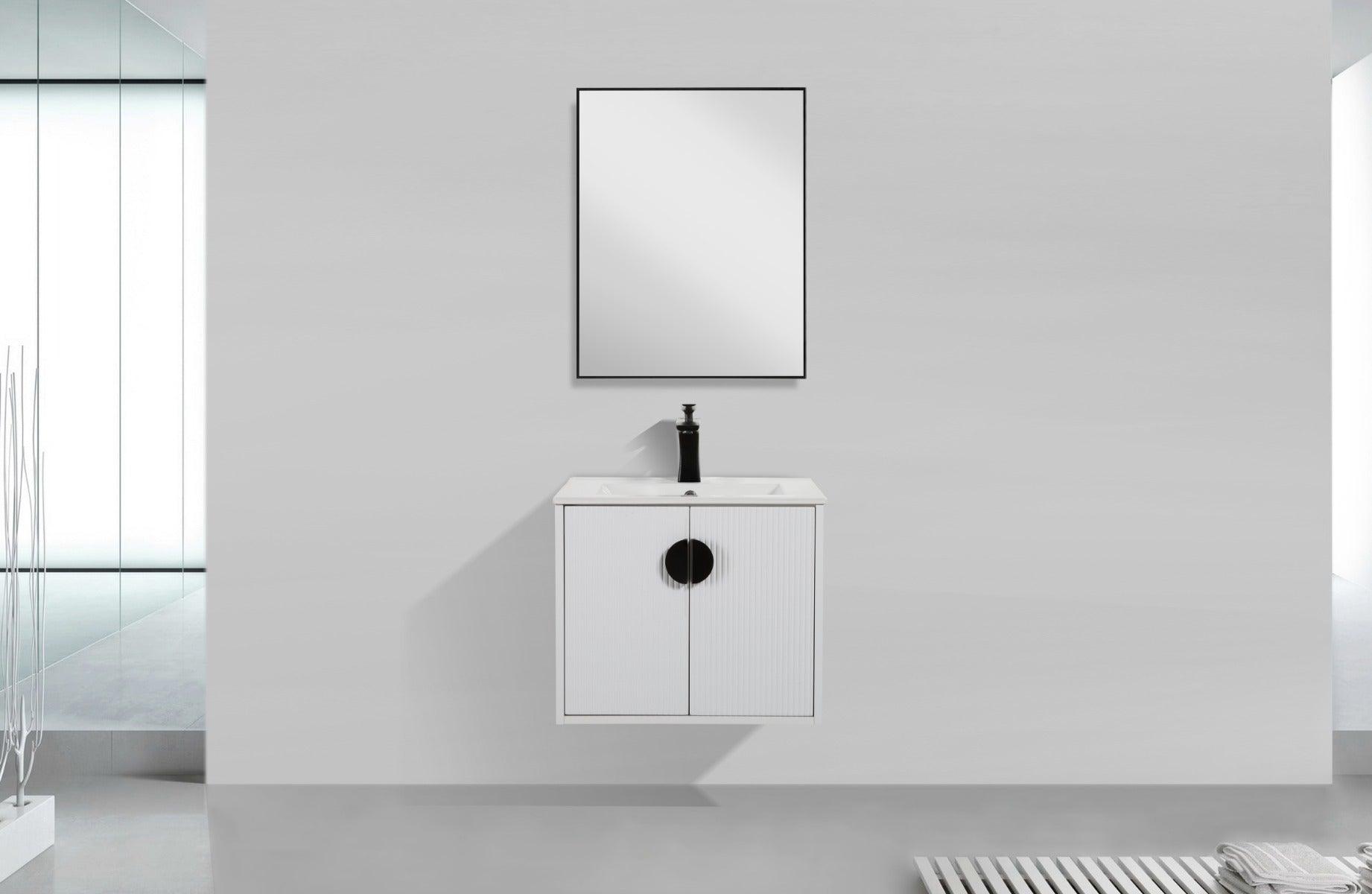 24" White Wall Mount Single Sink Bathroom Vanity with White Ceramic Countertop Sudbury - Image 1