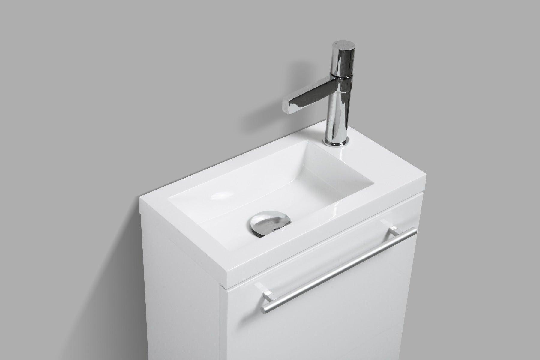 16" White Wall Mount Bathroom Vanity with White Polymarble Countertop Wallie - Image 4