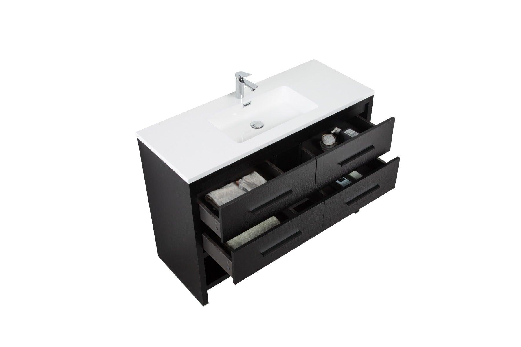 48" Black Rough Oak Freestanding Bathroom Vanity with White Polymarble Countertop – Image 5