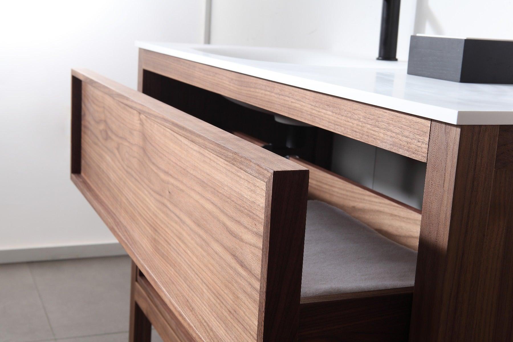 48" Natural Walnut Freestanding Single Sink Bathroom Vanity with White Solid surface Countertop Vista - Image 8