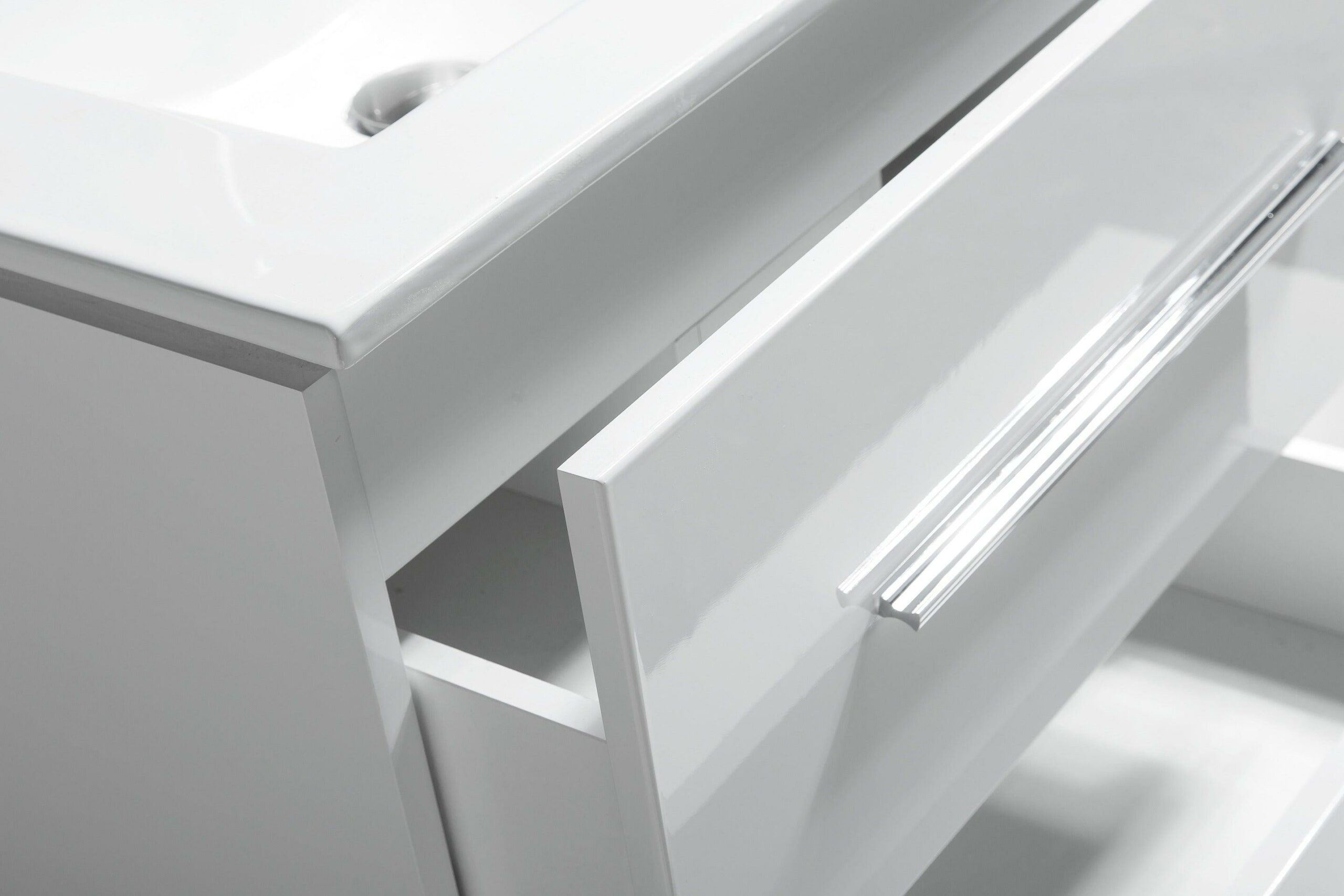 60" White Wall Mount Double Sink Bathroom Vanity with White Ceramic Countertop Jacob - Image 3