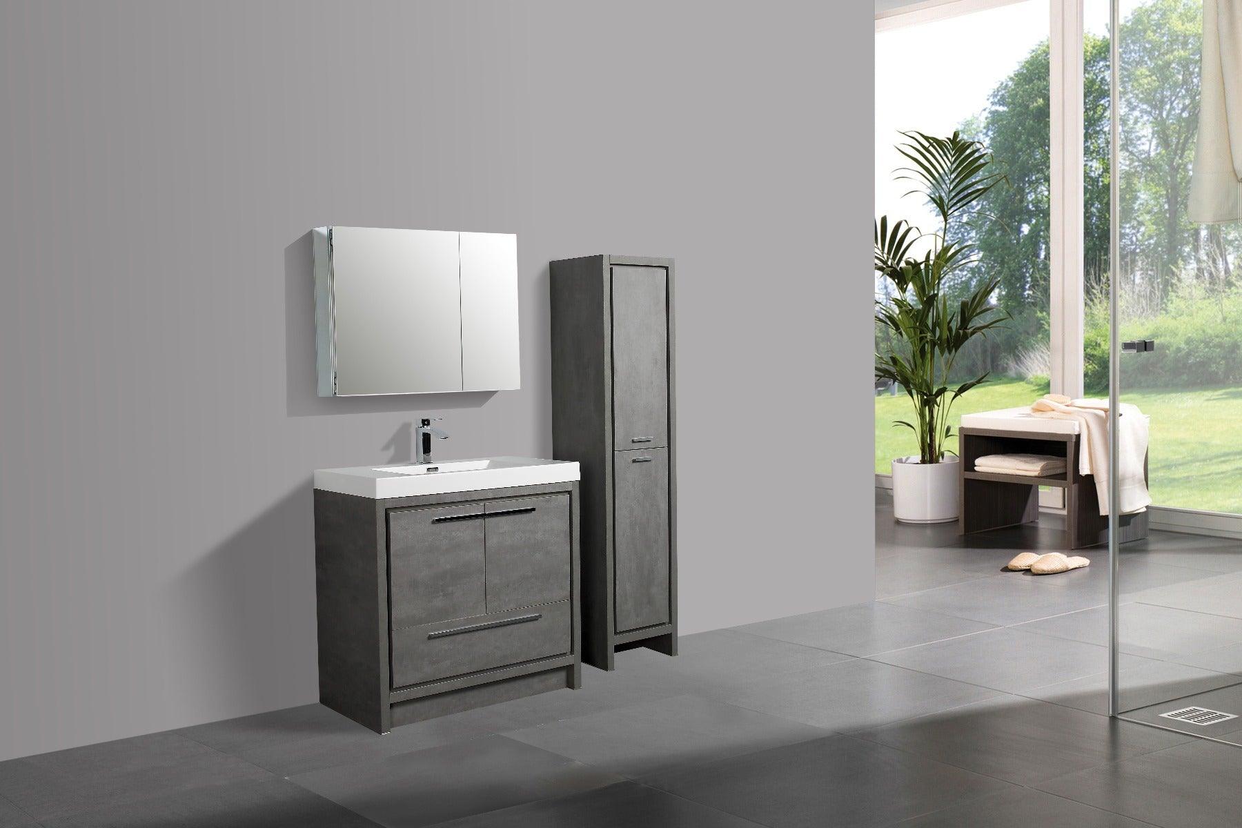 36" Cement Freestanding Bathroom Vanity with White Polymarble Countertop – Image 6