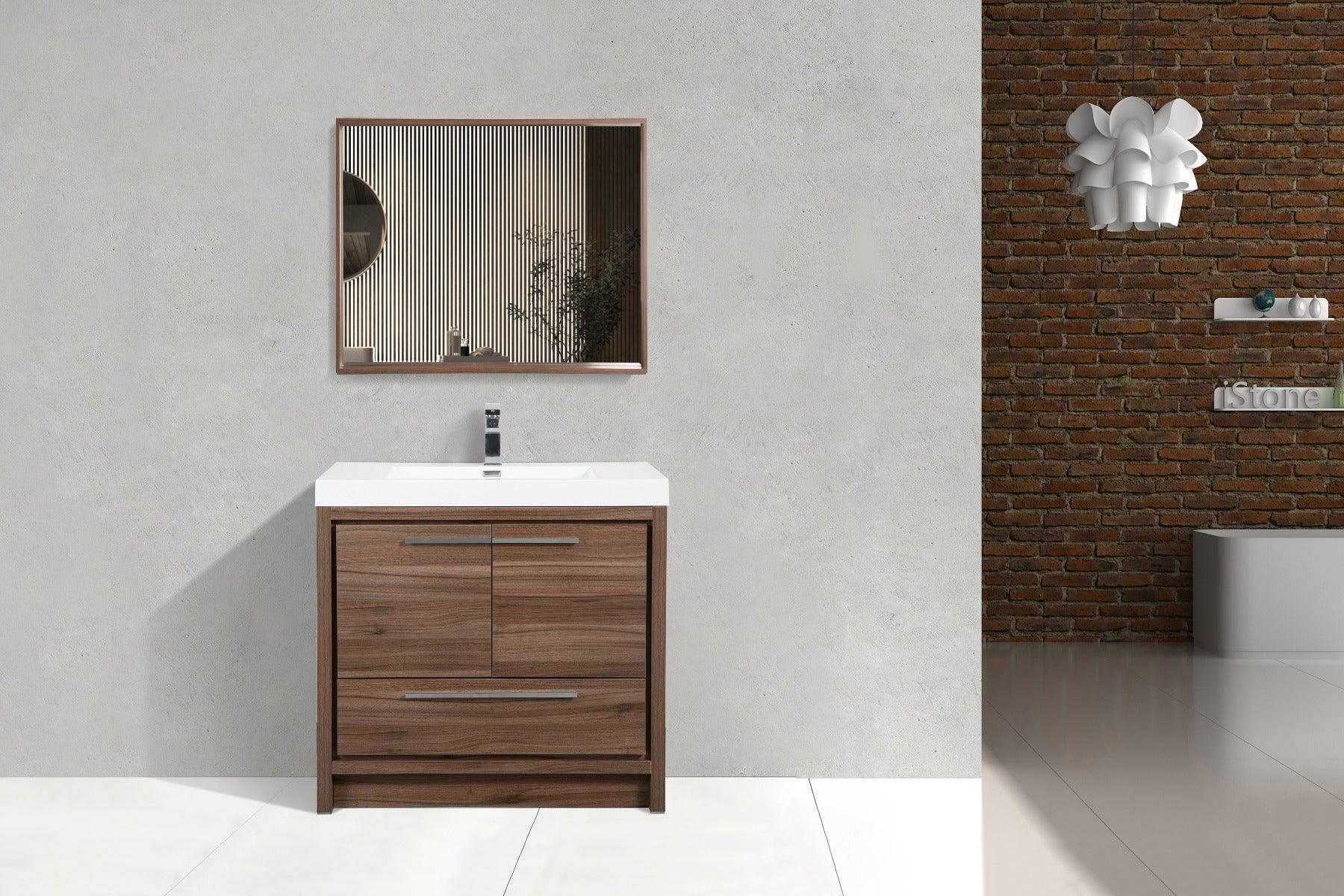 36" Walnut Freestanding Bathroom Vanity with White Polymarble Countertop – Image 2