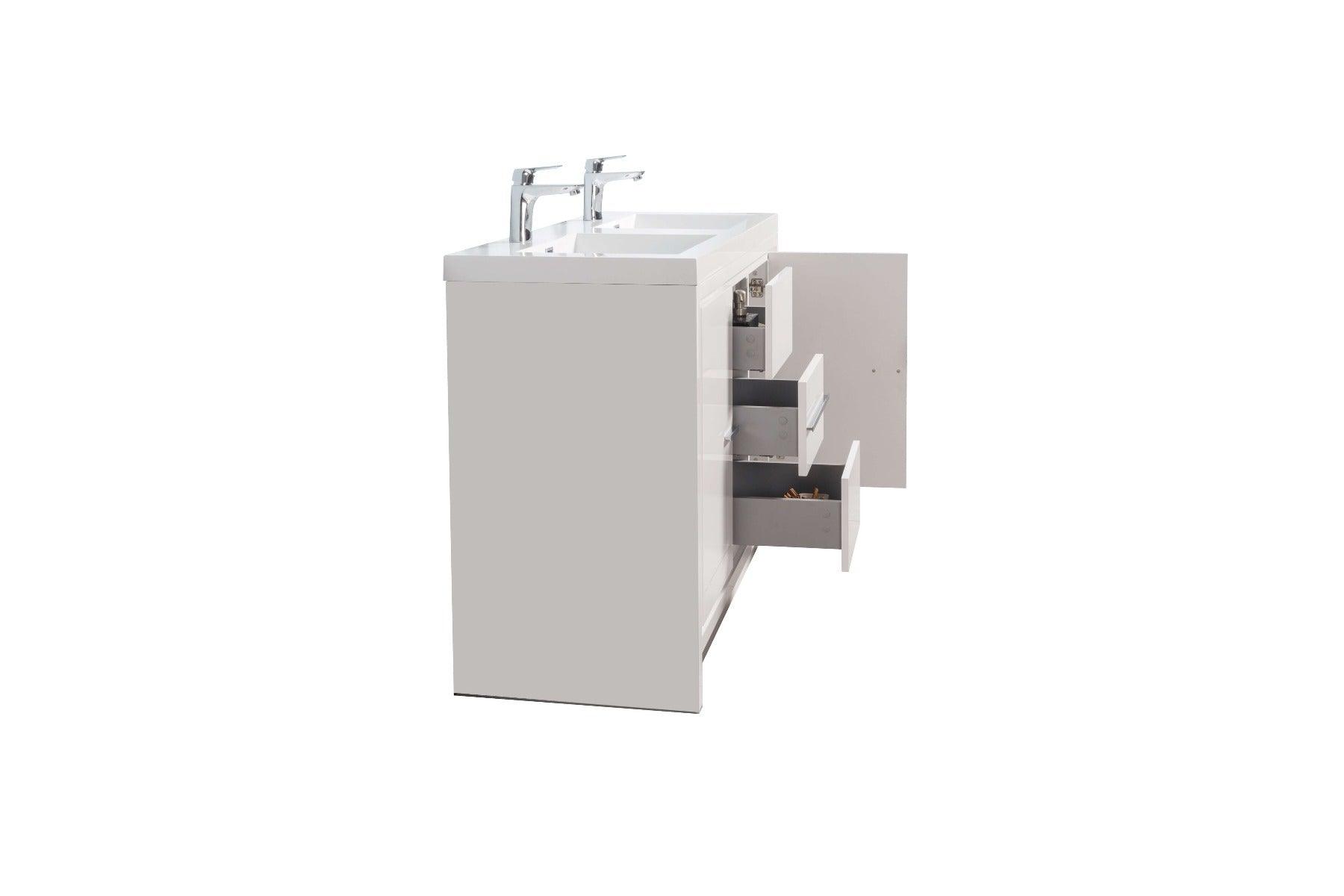 48" Glossy White Freestanding Double Sink Bathroom Vanity with White Polymarble Countertop – Image 5