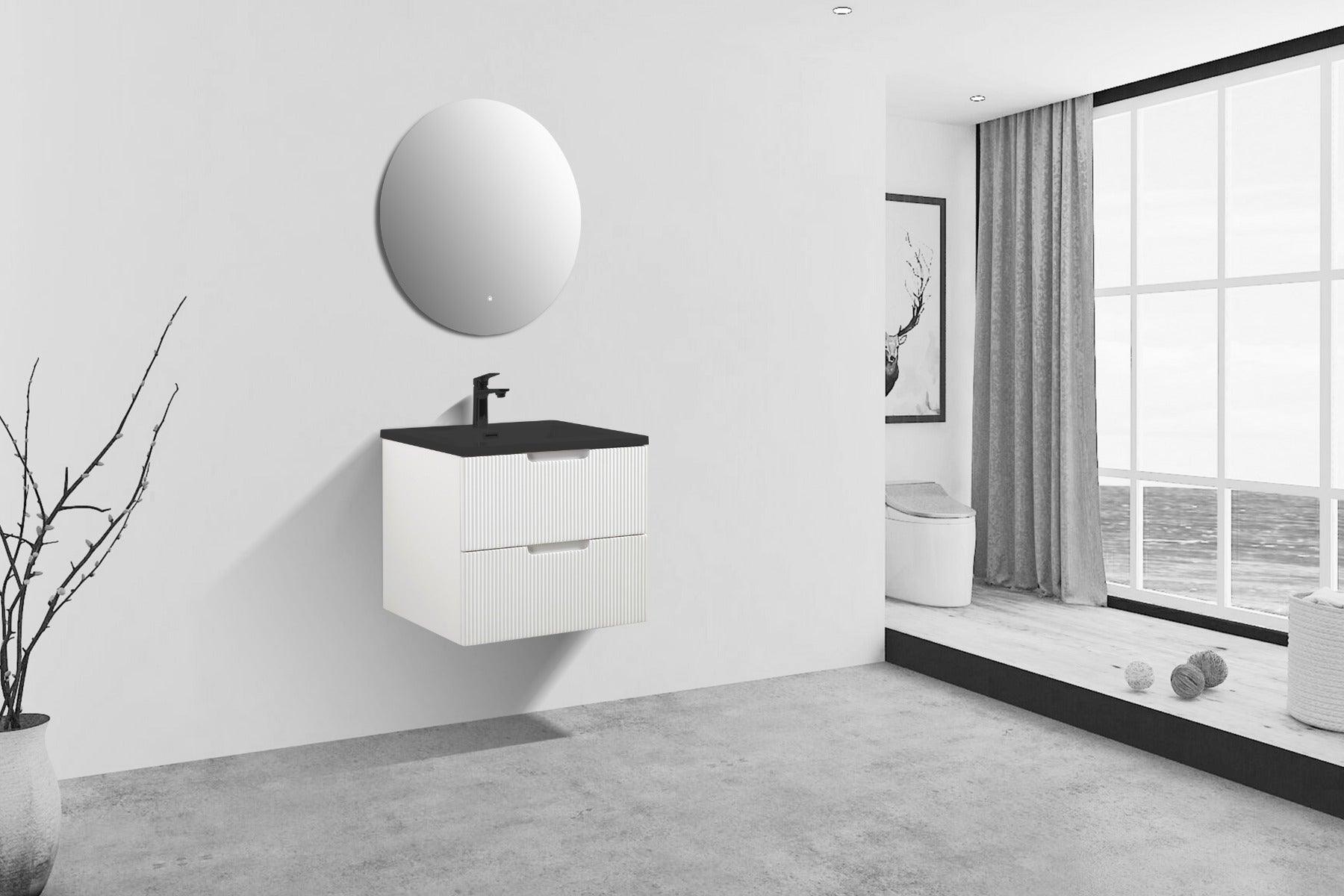 30" Glossy White Wall Mount Bathroom Vanity with Black Engineered Quartz Countertop – Image 5