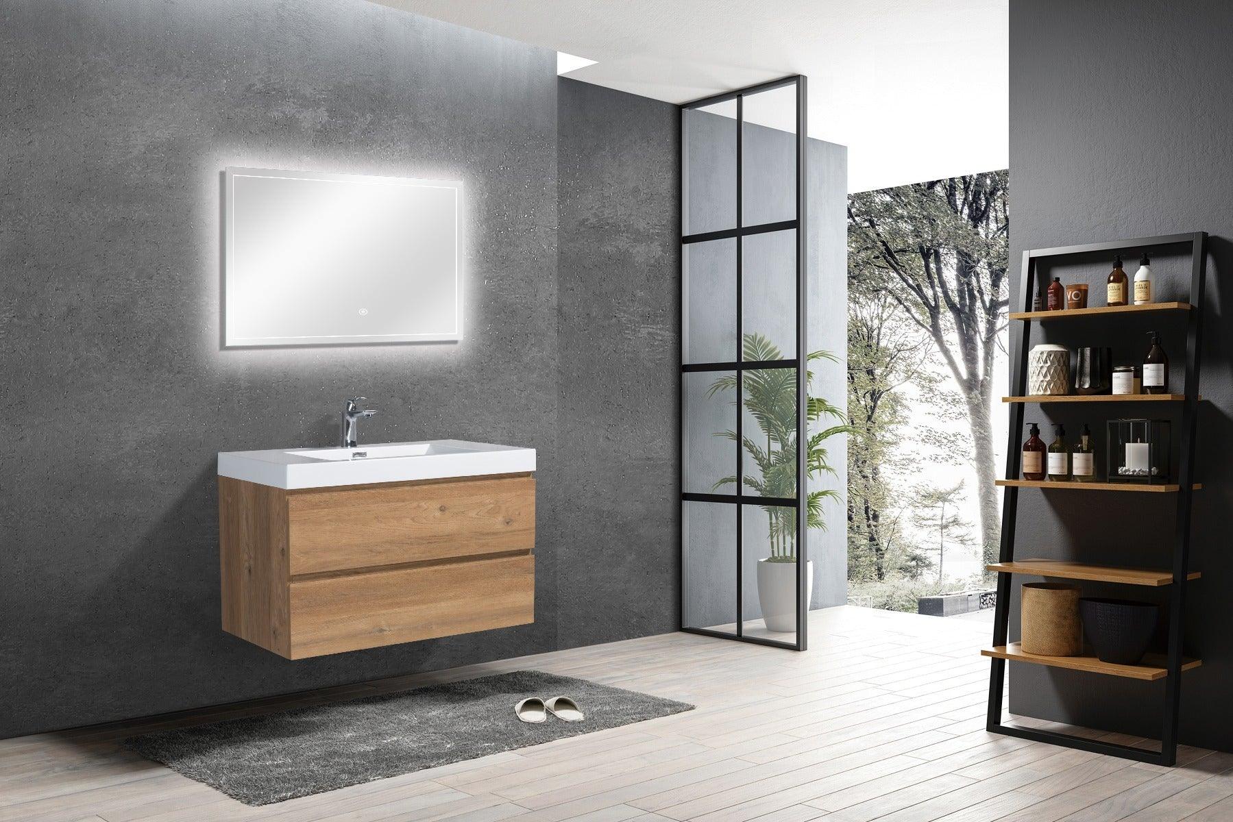 36" Rough Oak Vanity Combo with White Polymarble countertop Capri Collection - Image 6