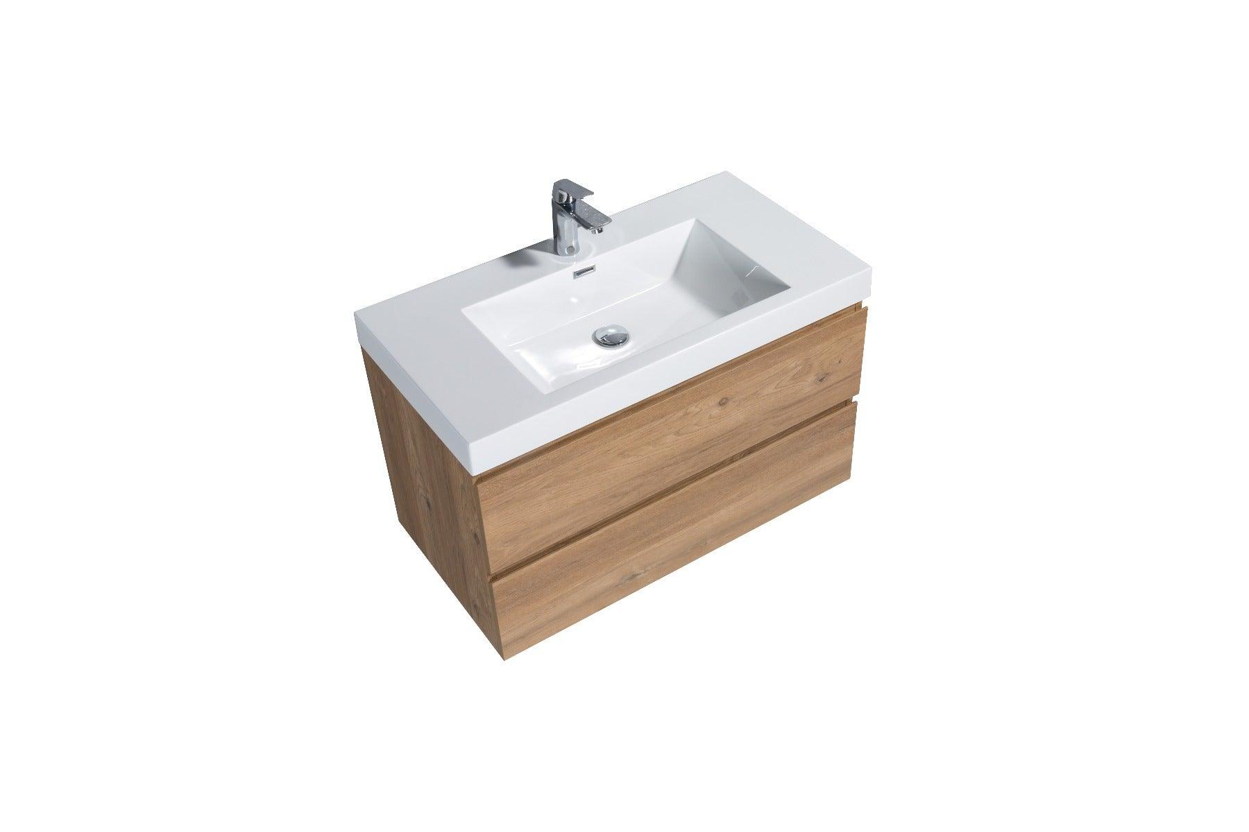 36" Rough Oak Vanity Combo with White Polymarble countertop Capri Collection - Image 3