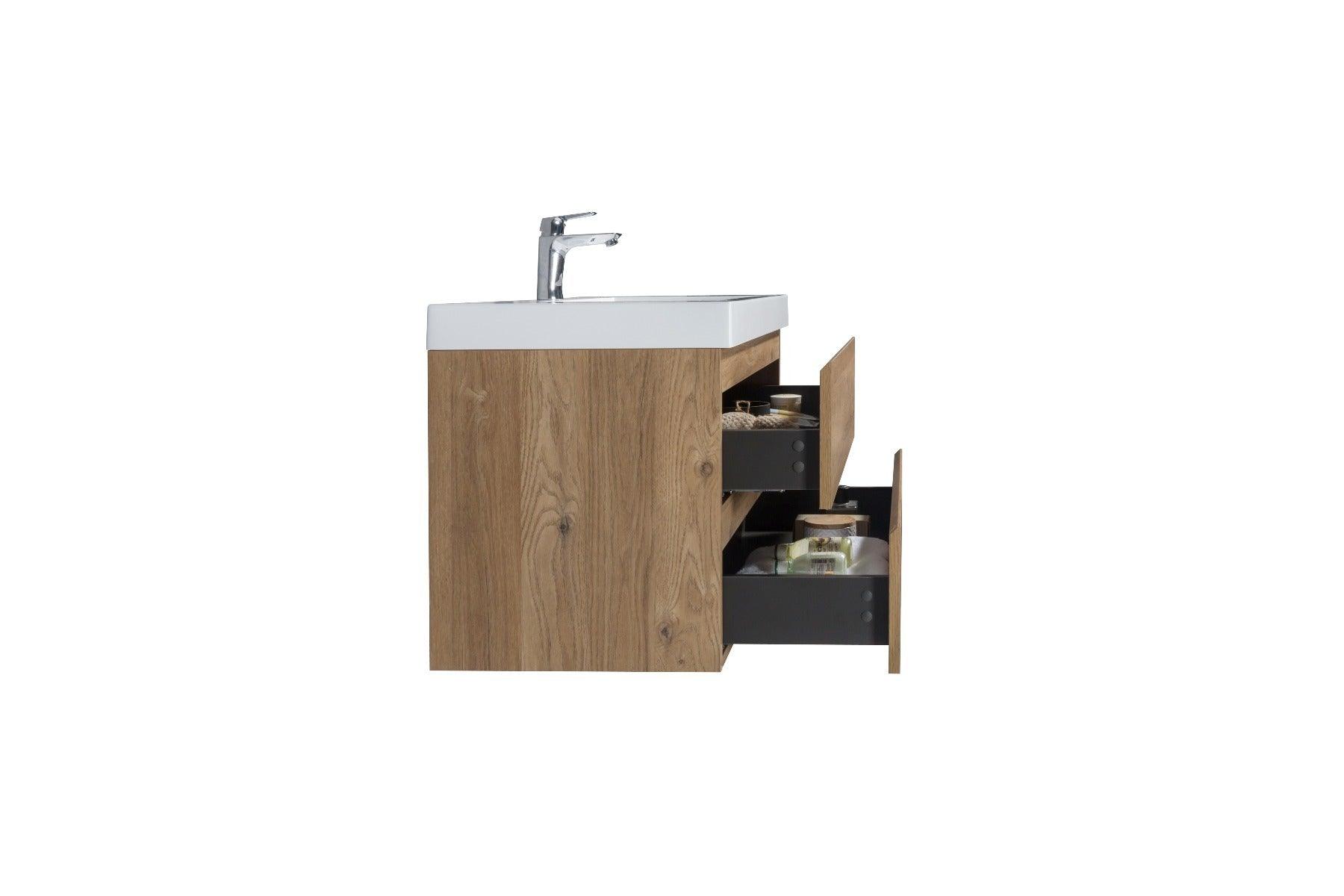 36" Rough Oak Vanity Combo with White Polymarble countertop Capri Collection - Image 5