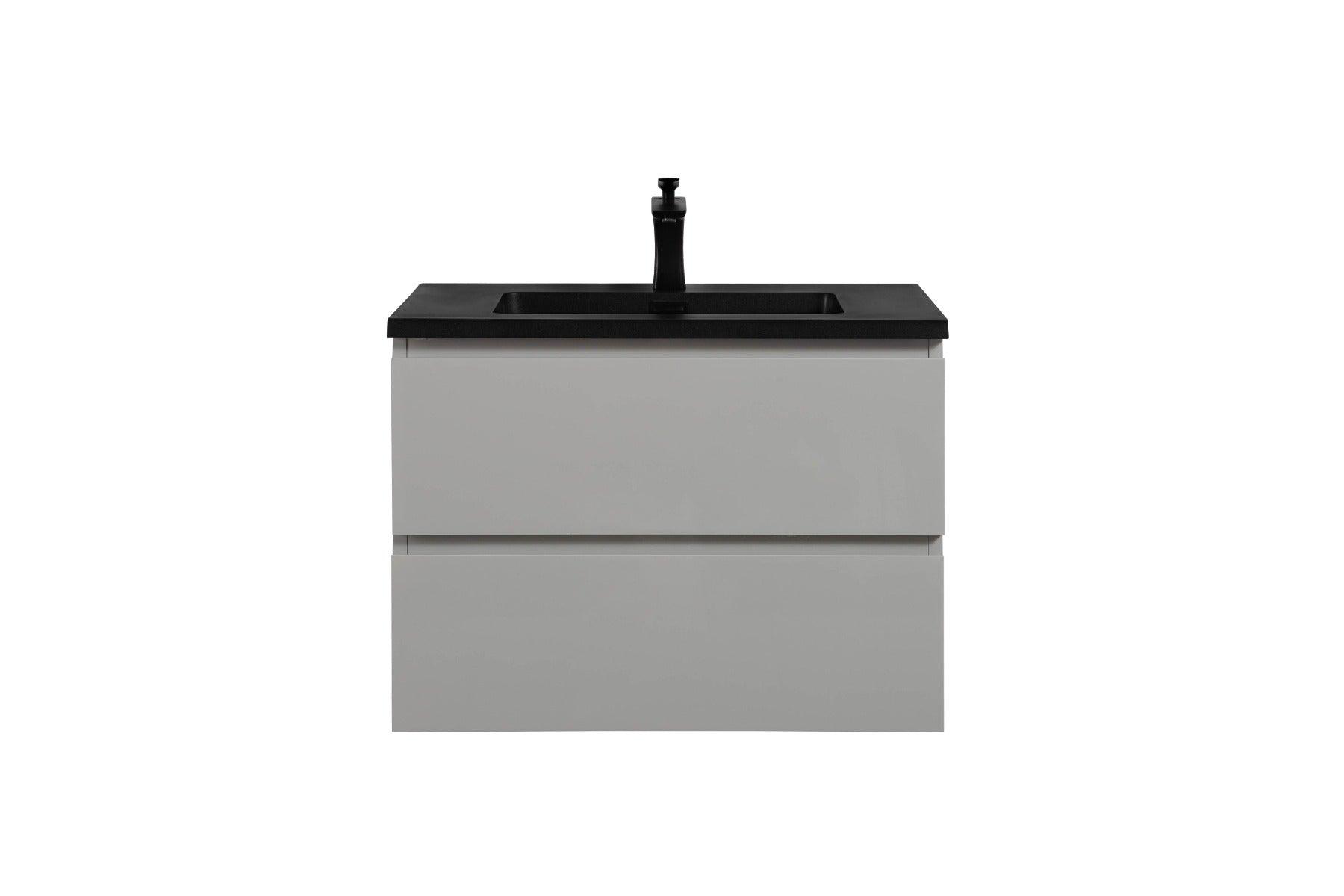 28" Grey Wall Mount Single Sink Bathroom Vanity with Black Engineered Quartz Countertop – Image 3