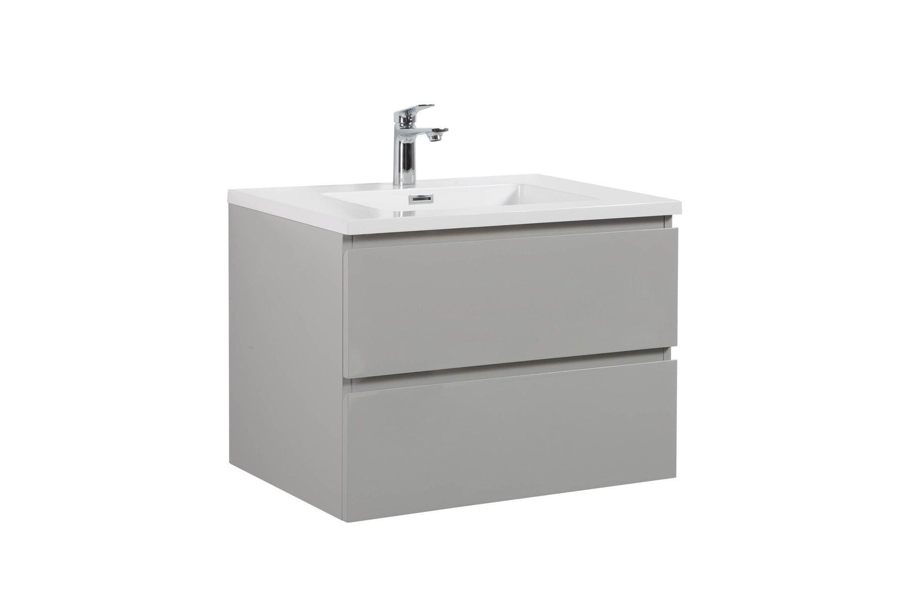 28" Grey Wall Mount Single Sink Bathroom Vanity with White Polymarble Countertop - Image 2