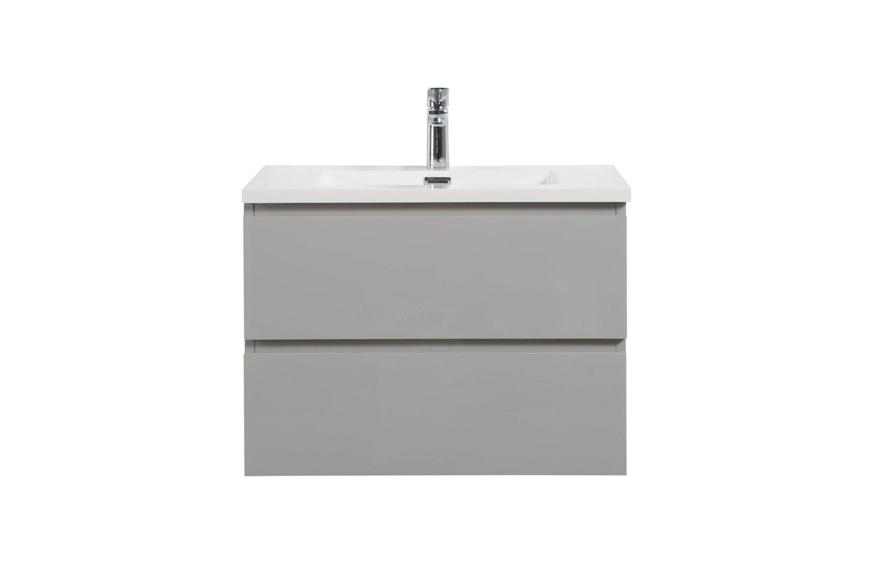 28" Grey Wall Mount Single Sink Bathroom Vanity with White Polymarble Countertop - Image 3