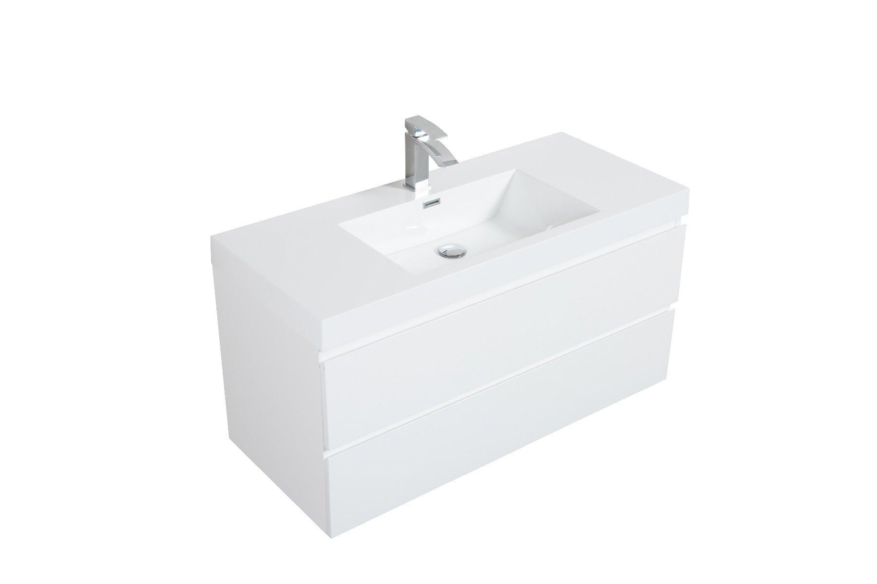 42" Glossy White Wall Mount Bathroom Vanity with White Polymarble Countertop - Image 5