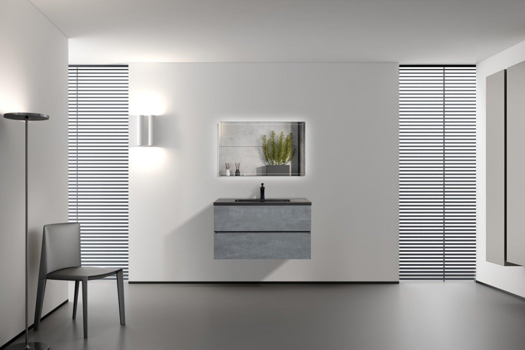 36" Charcoal Wall Mount Single Sink Bathroom Vanity with Black Engineered Quartz Countertop - Image 3