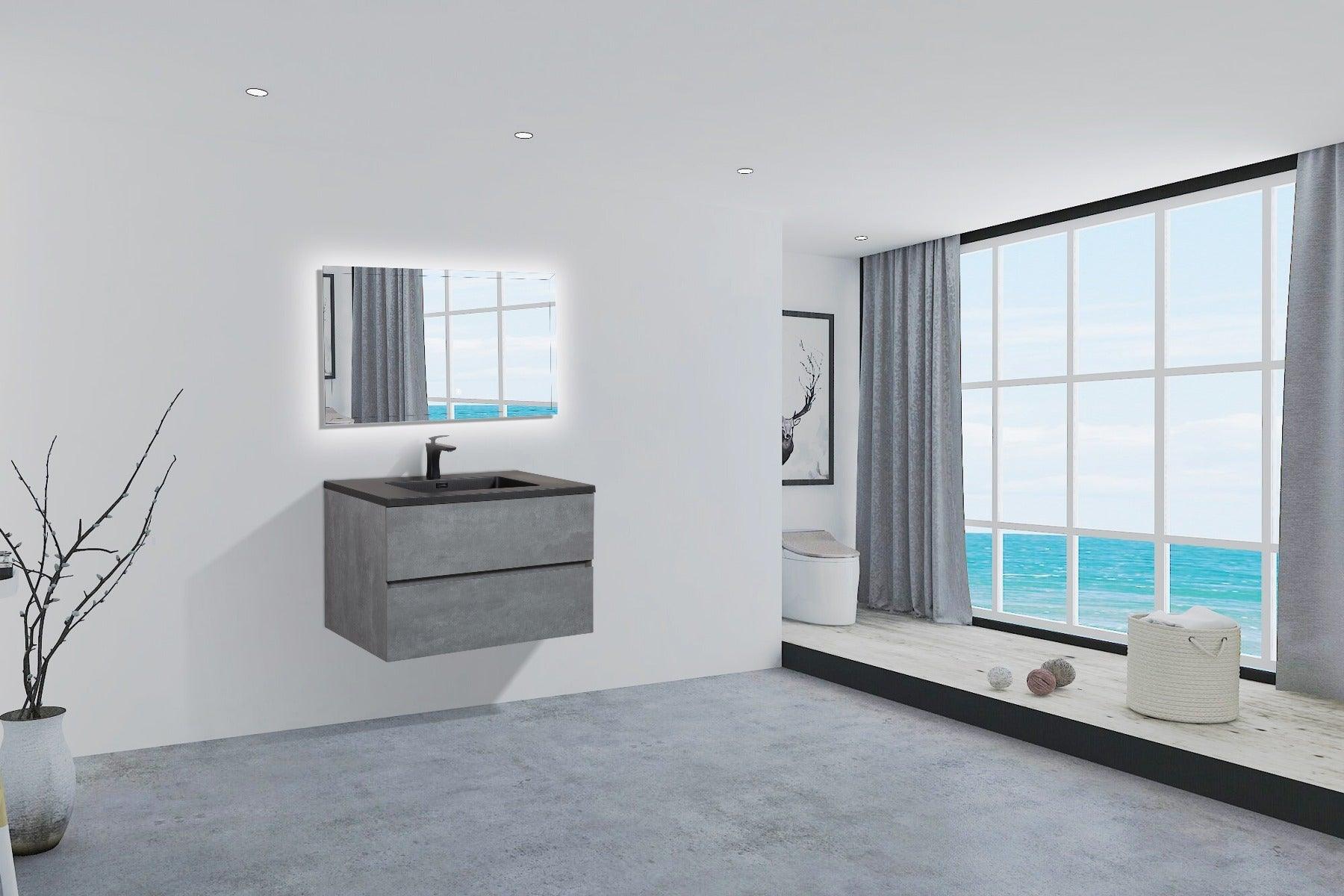 36" Charcoal Wall Mount Single Sink Bathroom Vanity with Black Engineered Quartz Countertop - Image 5