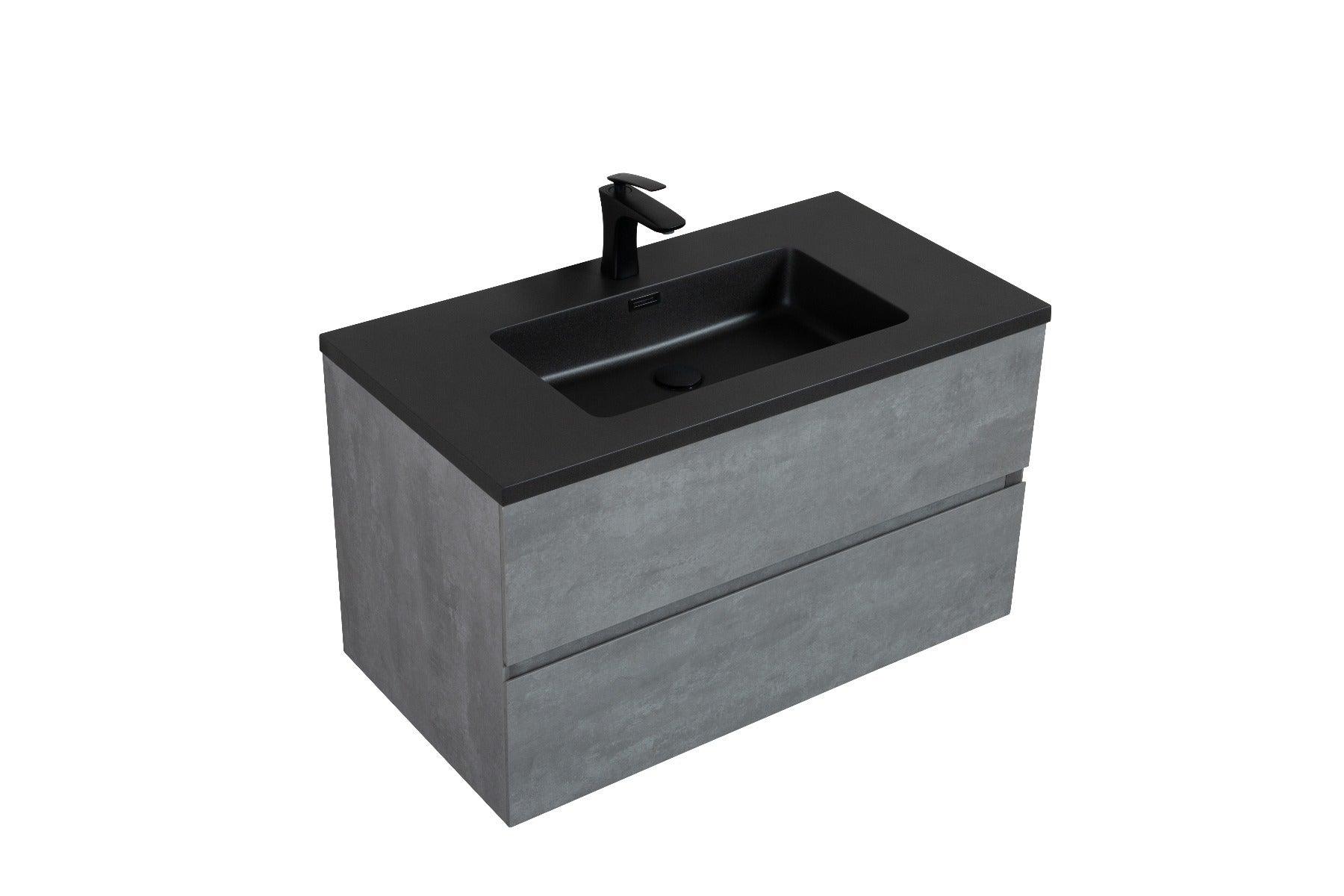 36" Charcoal Wall Mount Single Sink Bathroom Vanity with Black Engineered Quartz Countertop - Image 6