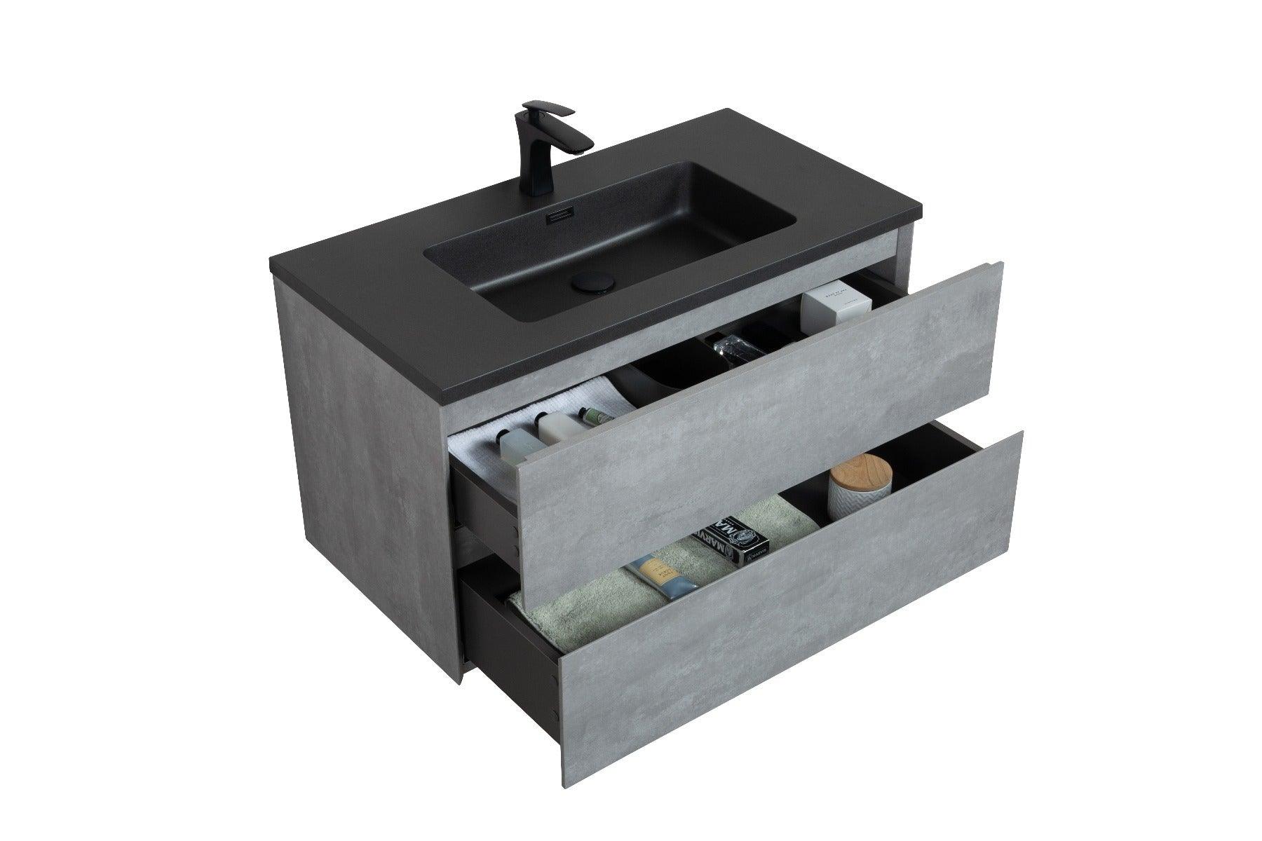 36" Charcoal Wall Mount Single Sink Bathroom Vanity with Black Engineered Quartz Countertop - Image 7