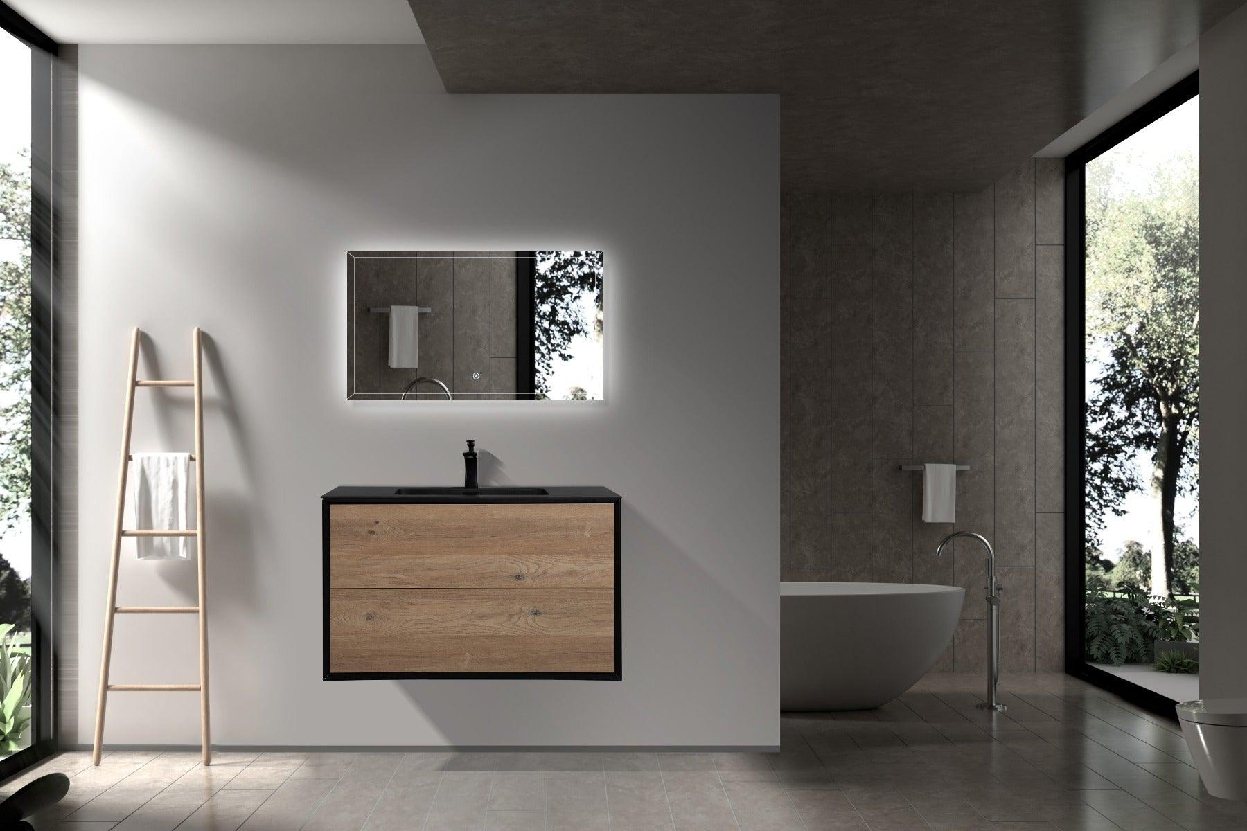 36" Black & Rough Oak Wall Mount Single Sink Bathroom Vanity with Black Engineered Quartz Countertop Fleur – Image 6