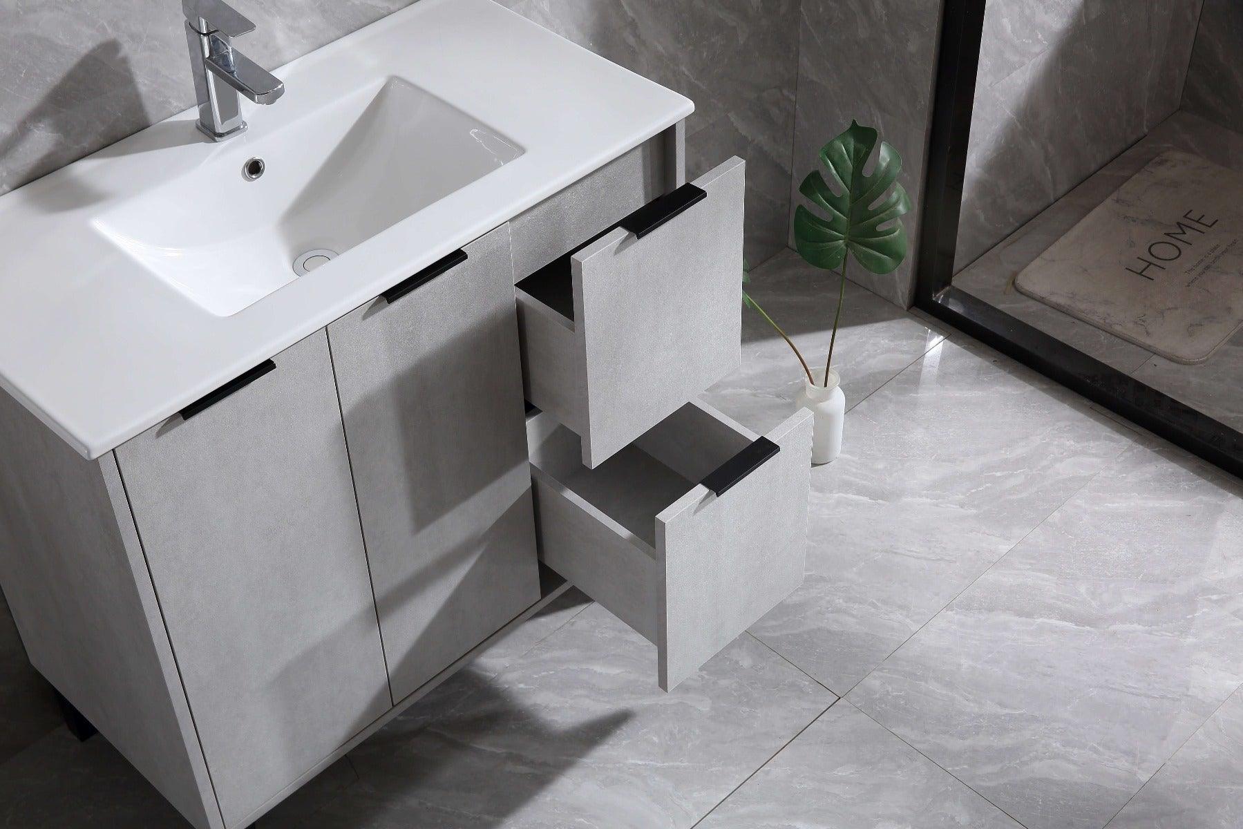 36" Cement Freestanding Bathroom Vanity with White Ceramic Countertop Odessa – Image 5