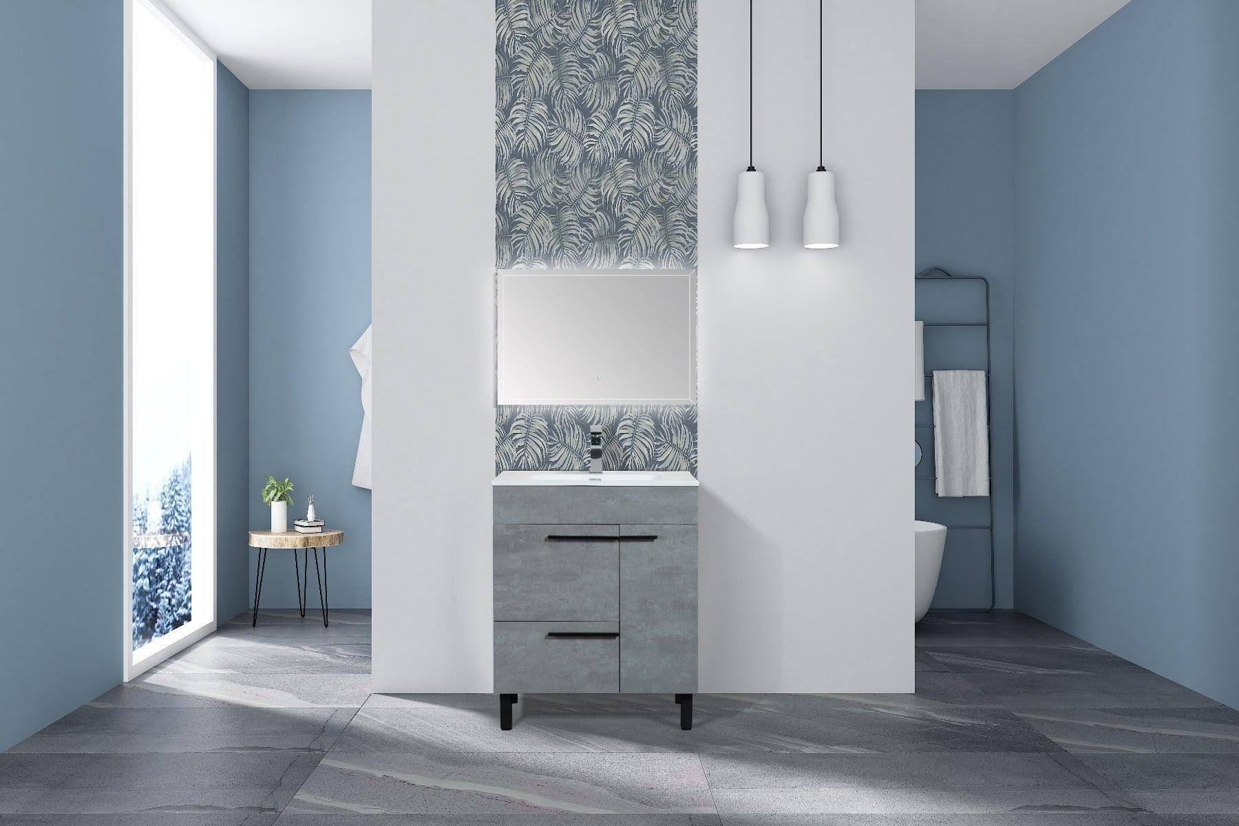 28" Cement Freestanding Single Sink Bathroom Vanity with White Ceramic Countertop Odessa - Image 7