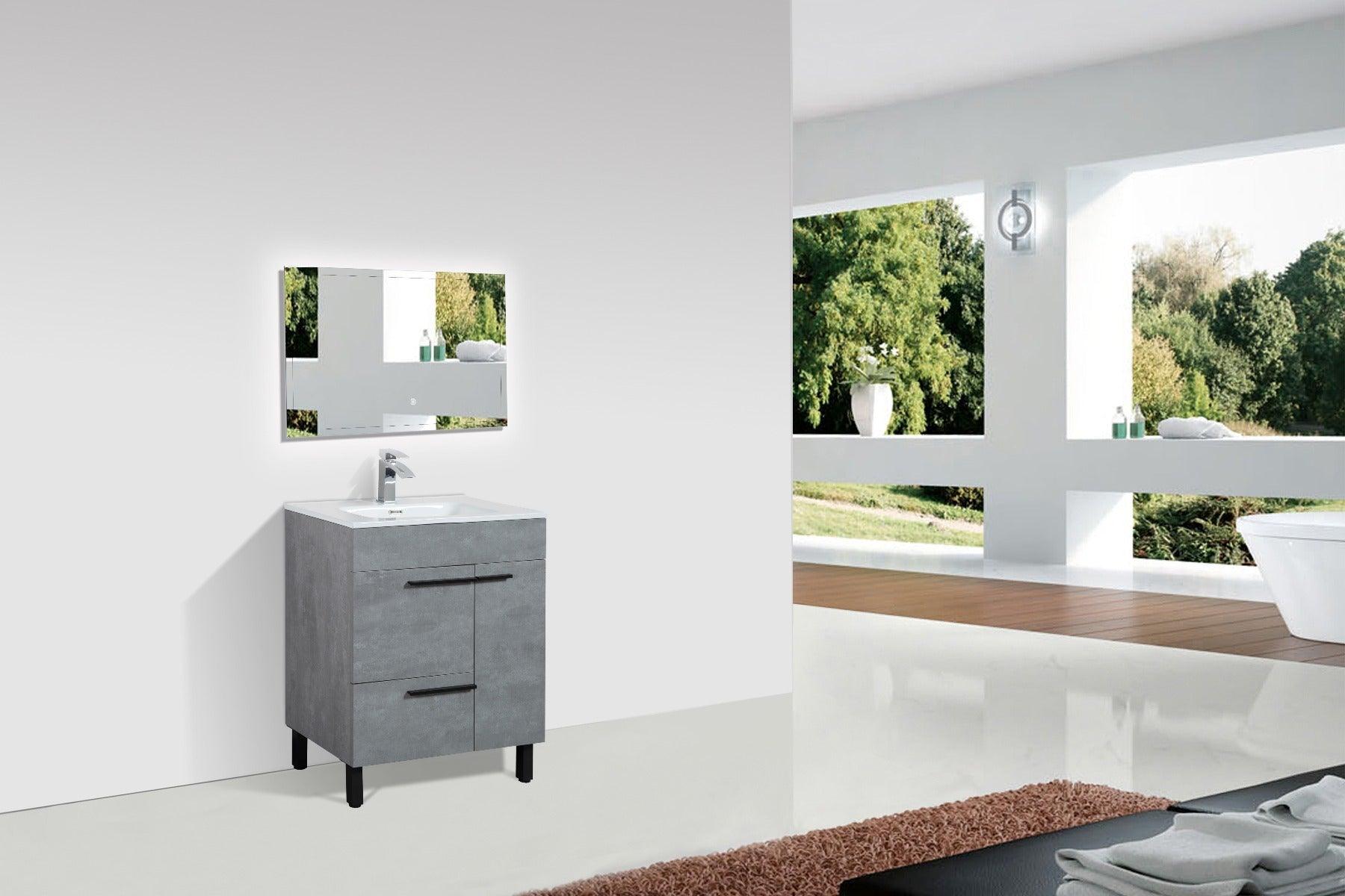 28" Cement Freestanding Single Sink Bathroom Vanity with White Ceramic Countertop Odessa - Image 2