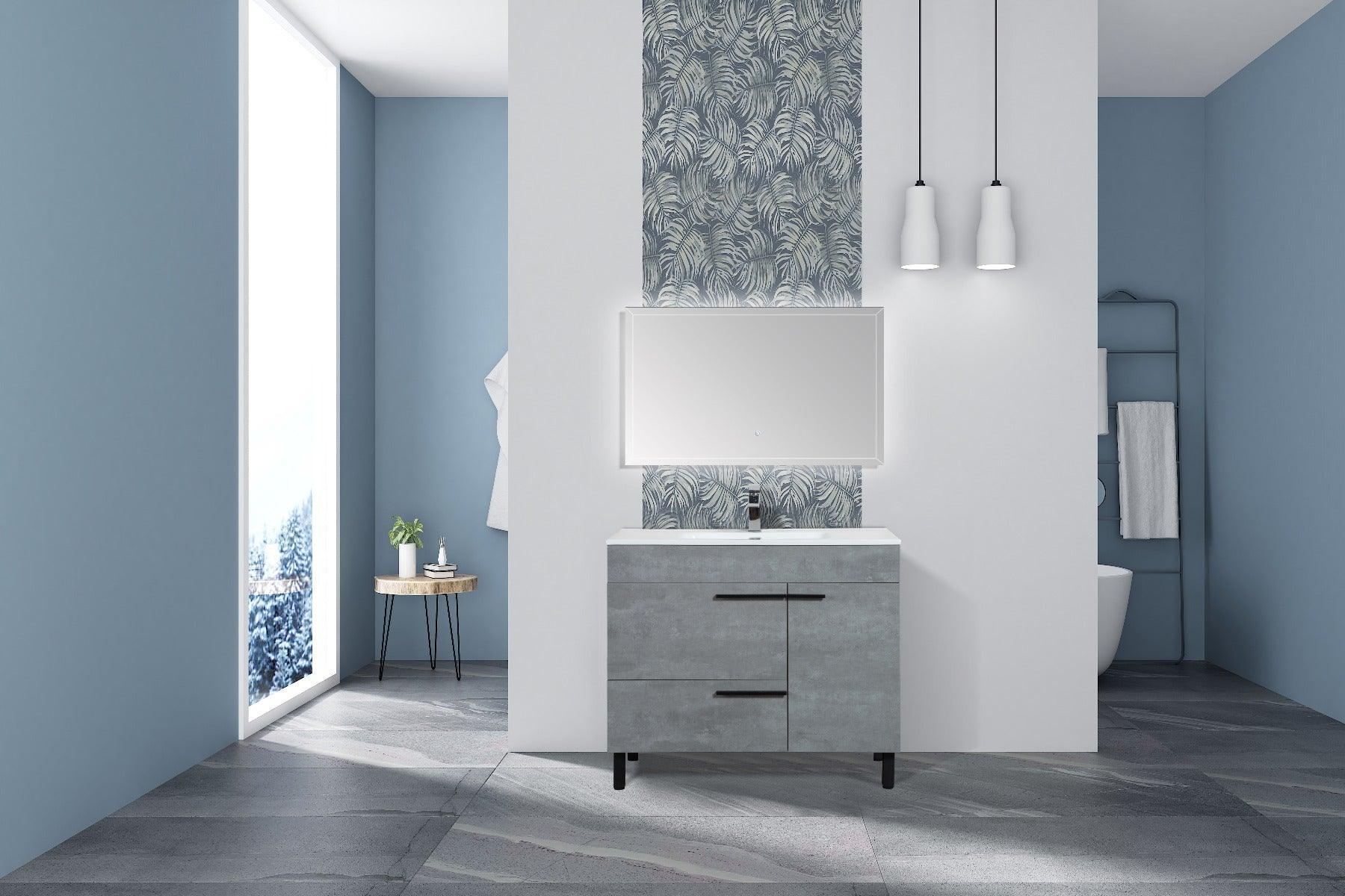 40" Cement Freestanding Single Sink Bathroom Vanity with White Ceramic Countertop Odessa - Image 1