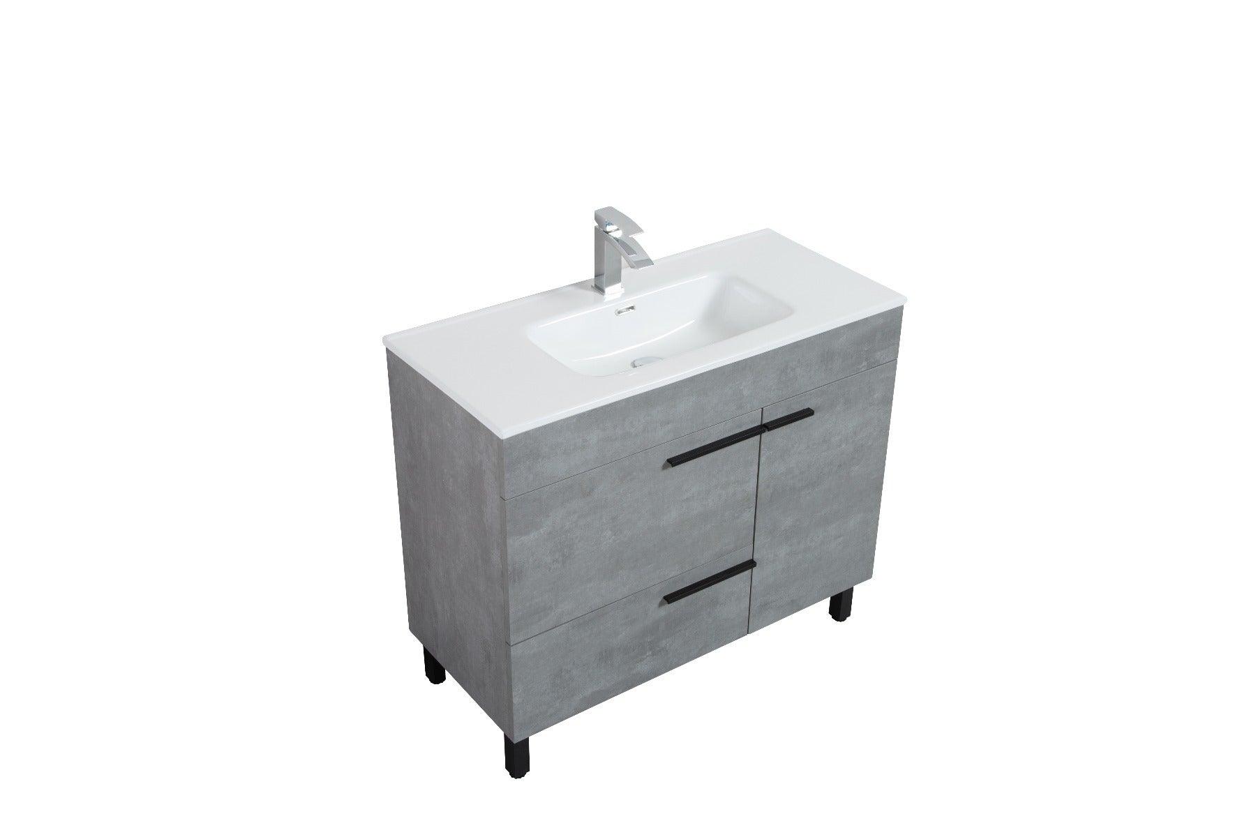 40" Cement Freestanding Single Sink Bathroom Vanity with White Ceramic Countertop Odessa - Image 3