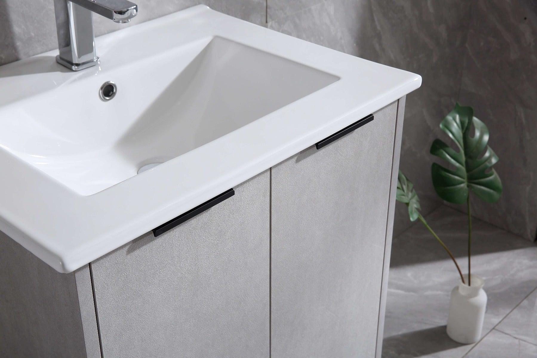 24" Cement Freestanding Bathroom Vanity with White Ceramic Countertop Odessa - Image 4
