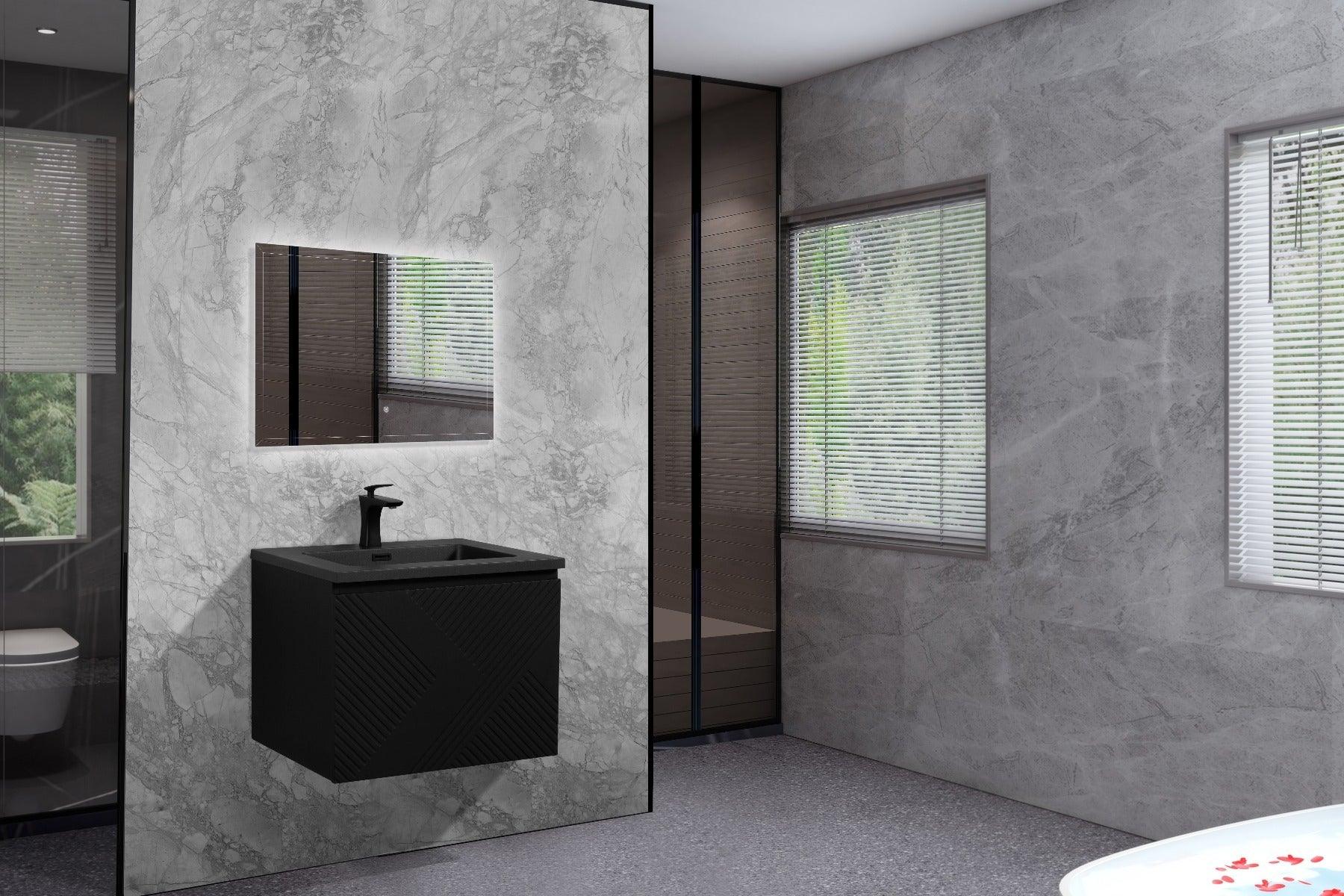 24" Black Wall Mount Bathroom Vanity with Black Engineered Quartz Countertop Roxboro - Image 5
