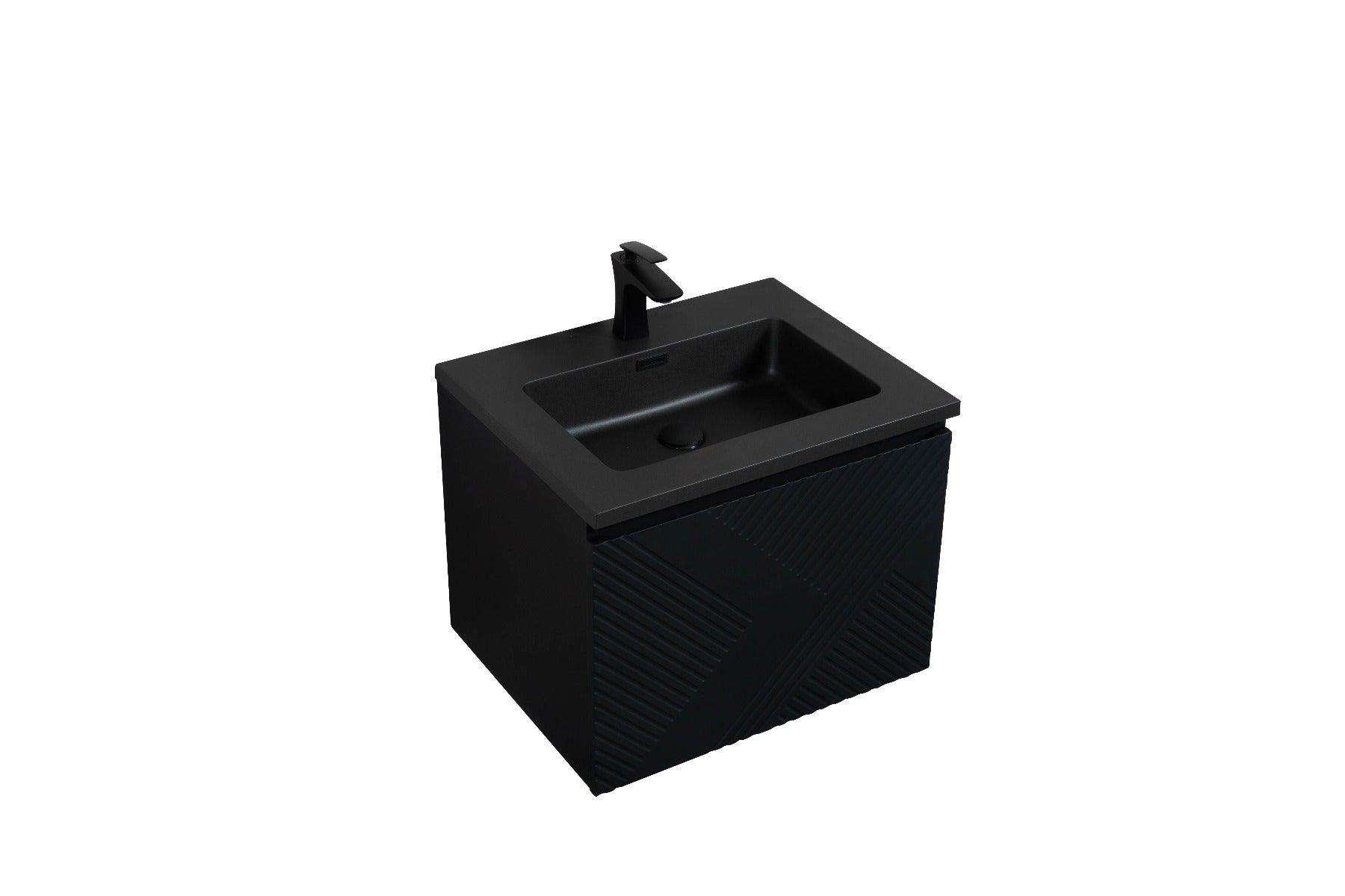 24" Black Wall Mount Bathroom Vanity with Black Engineered Quartz Countertop Roxboro - Image 2