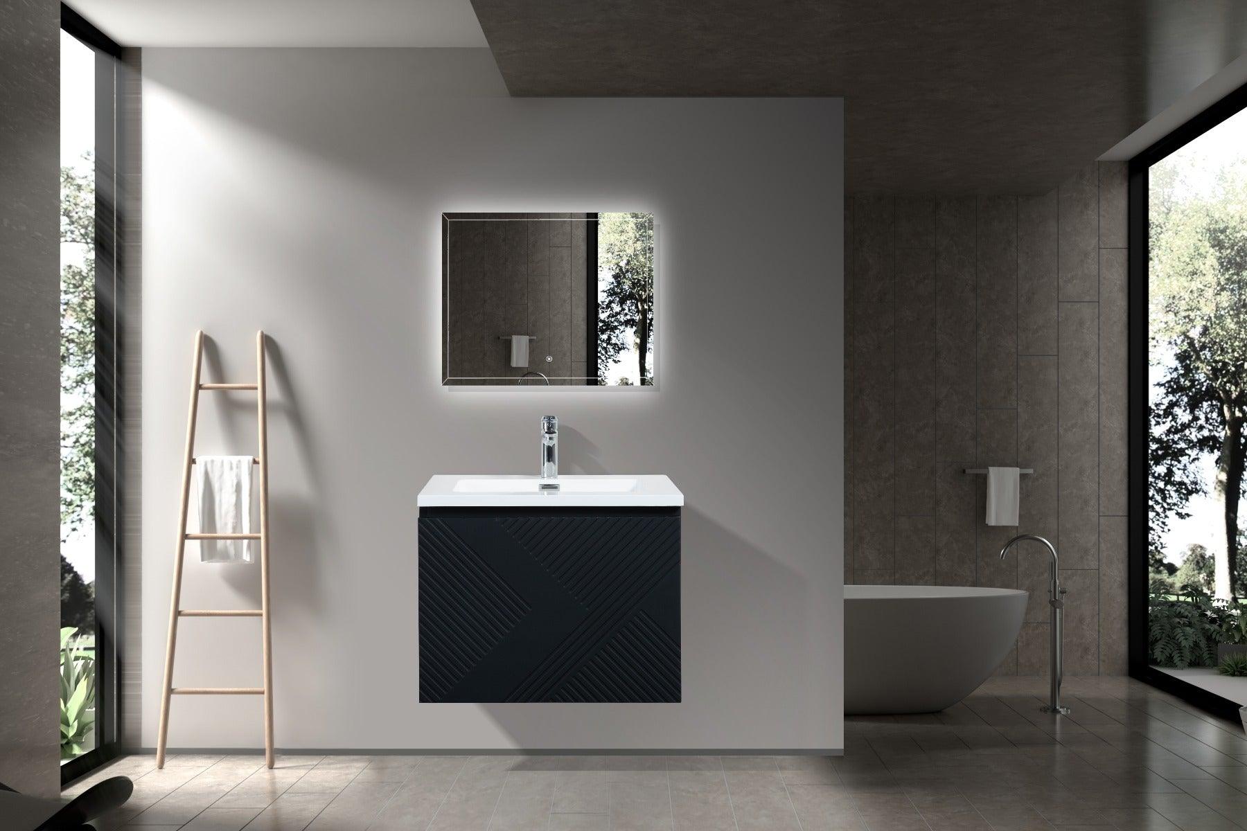 24" Black Wall Mount Bathroom Vanity with White Polymarble Countertop Roxboro - Image 7