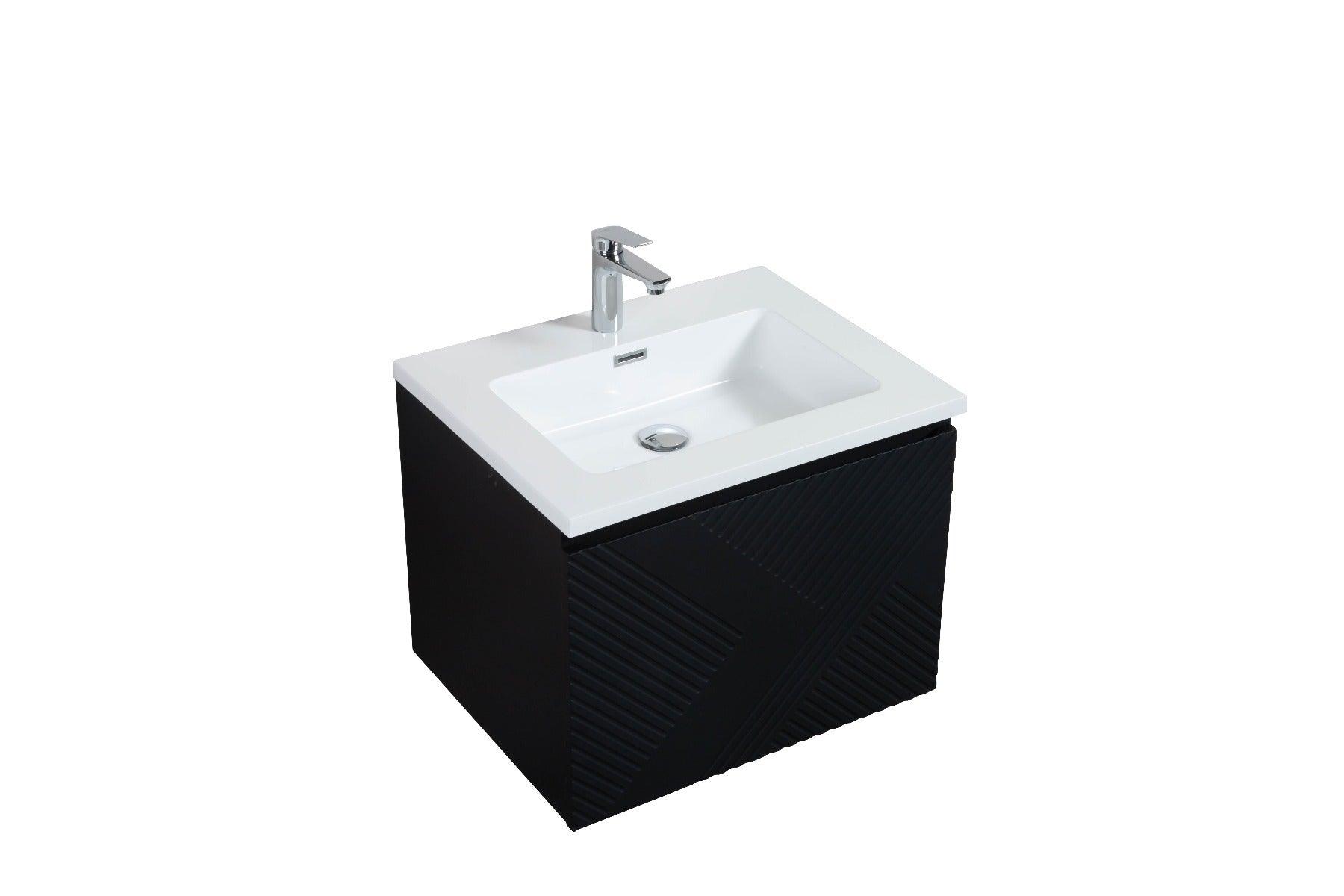 24" Black Wall Mount Bathroom Vanity with White Polymarble Countertop Roxboro - Image 2