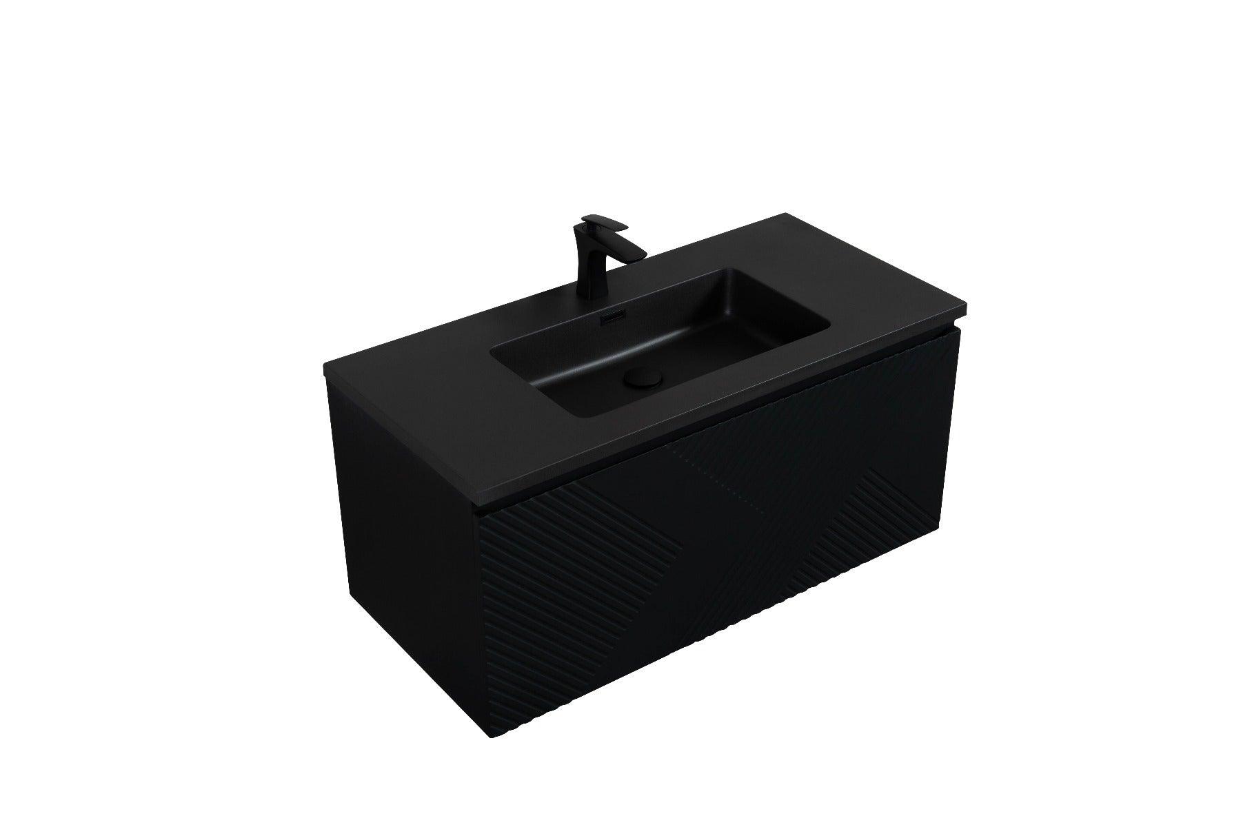 40" Black Wall Mount Bathroom Vanity with Black Engineered Quartz Countertop Roxboro – Image 6